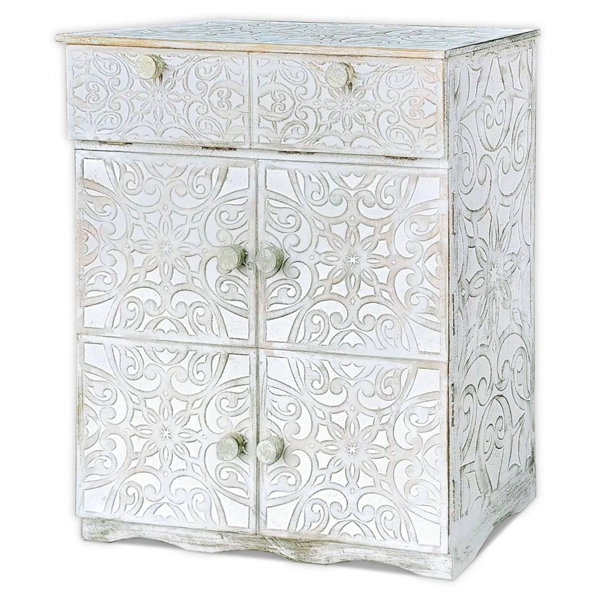 Paris Prix Buffet Design en Bois Sculpté  Ronny II  85cm Blanc