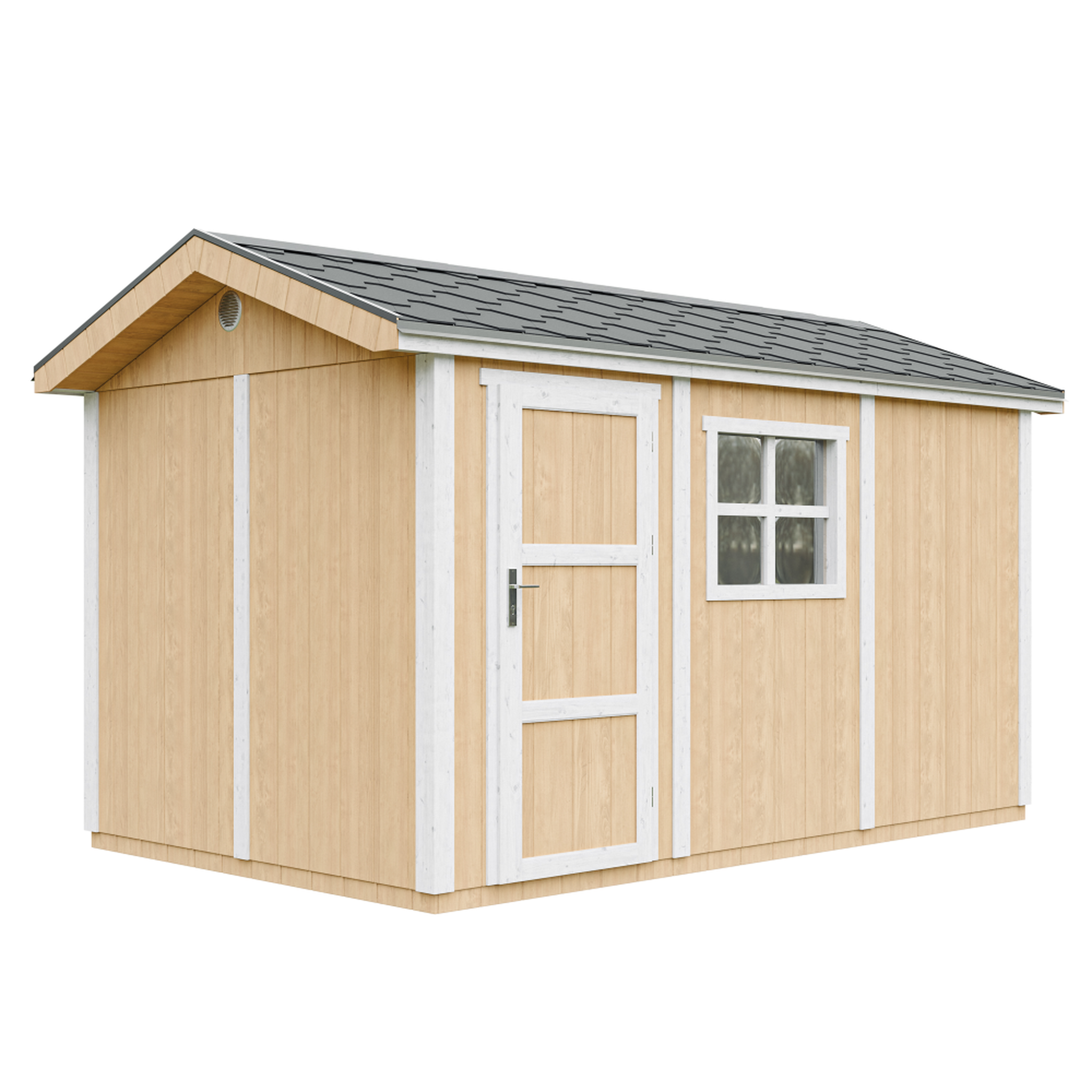 Voir la diapositive 1 : TIMBELA Abri de Jardin Qualité Premium 8,68m² H252x250x412 cm Avec un sol et des bardeaux bitumineux M914