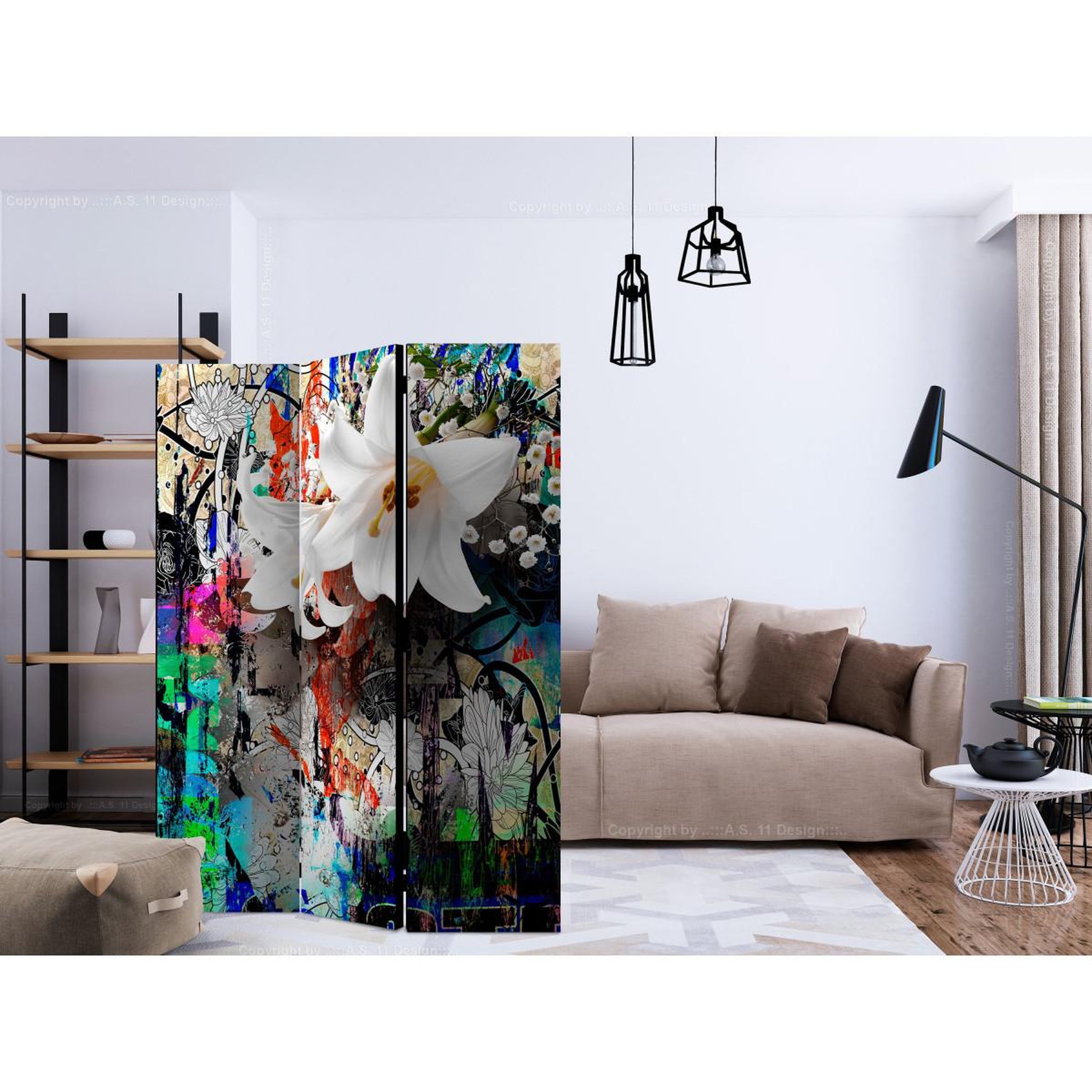 Voir la diapositive 2 : Paris Prix Paravent 3 volets  urban lily  135x172cm