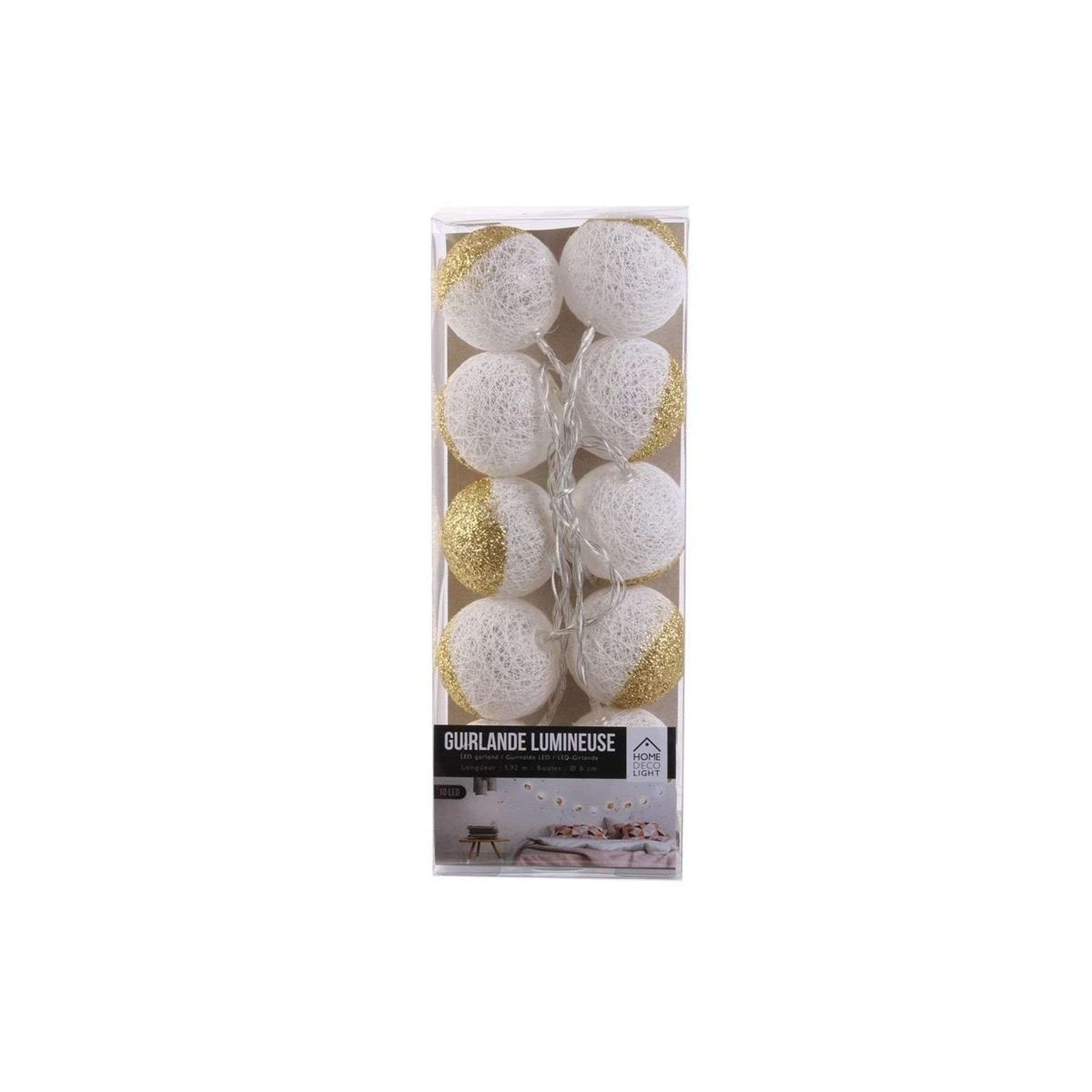 Voir la diapositive 3 : The Home Deco Factory Guirlande lumineuse à led  10 boules  192cm or & blanc