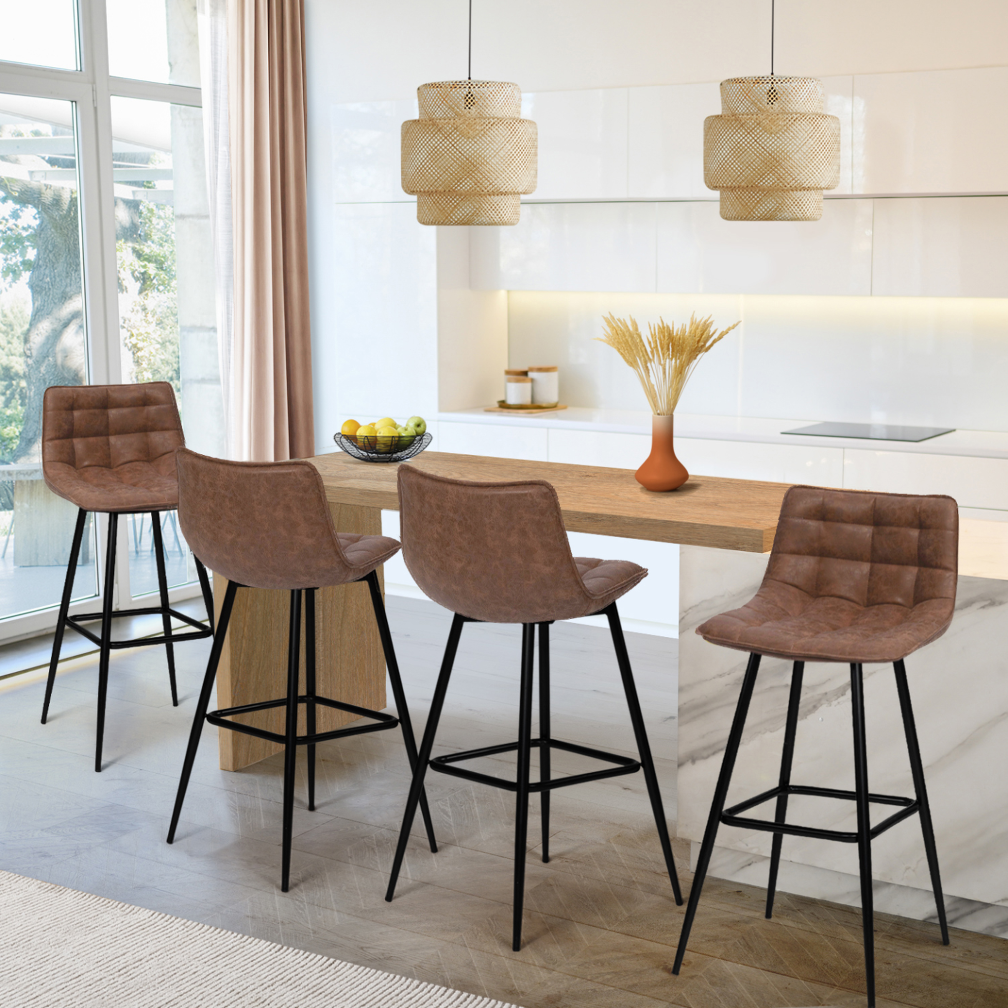 Voir la diapositive 2 : ID MARKET Lot de 4 tabourets de bar mady marron vintage