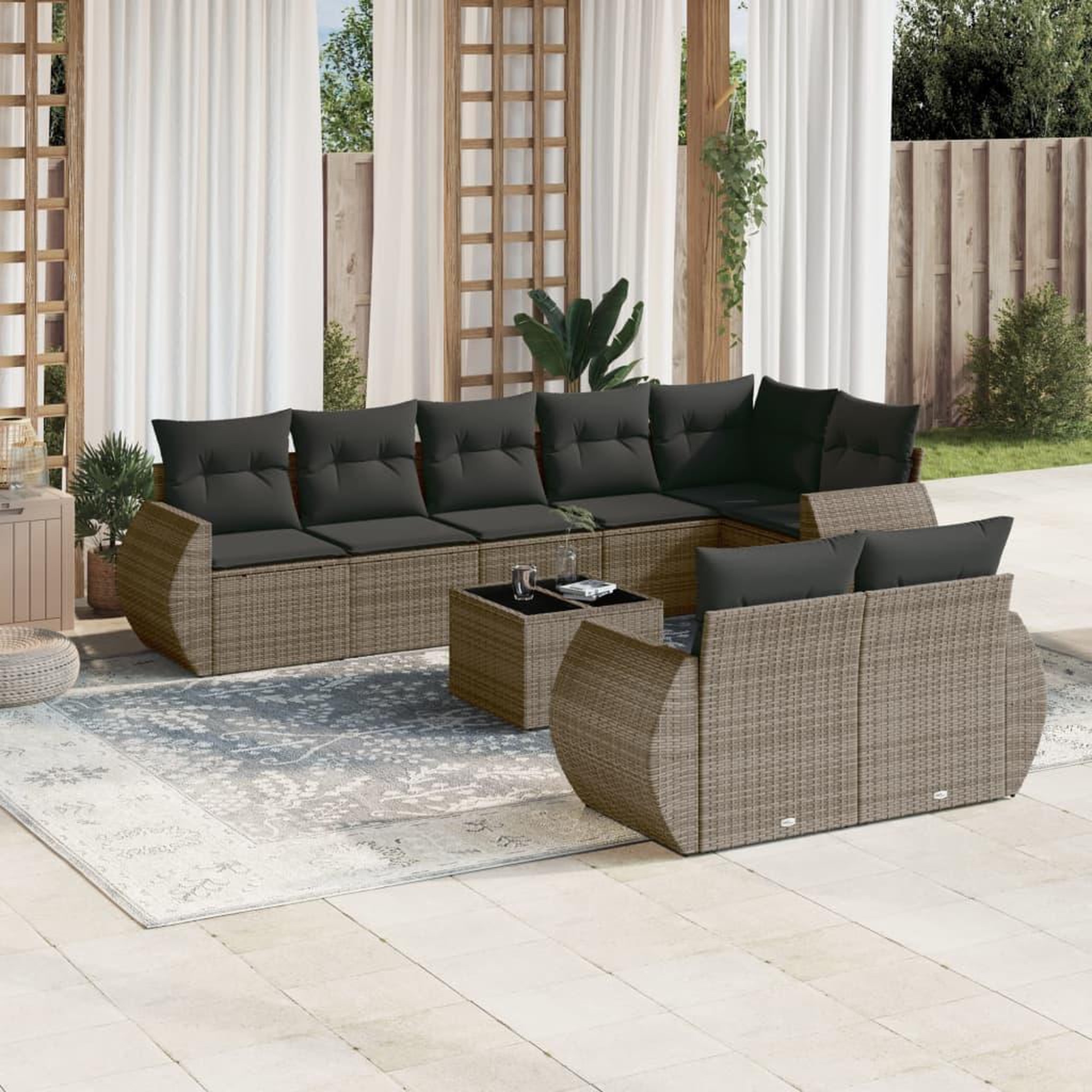 VIDAXL Salon de jardin 9 pcs avec coussins gris resine tressee