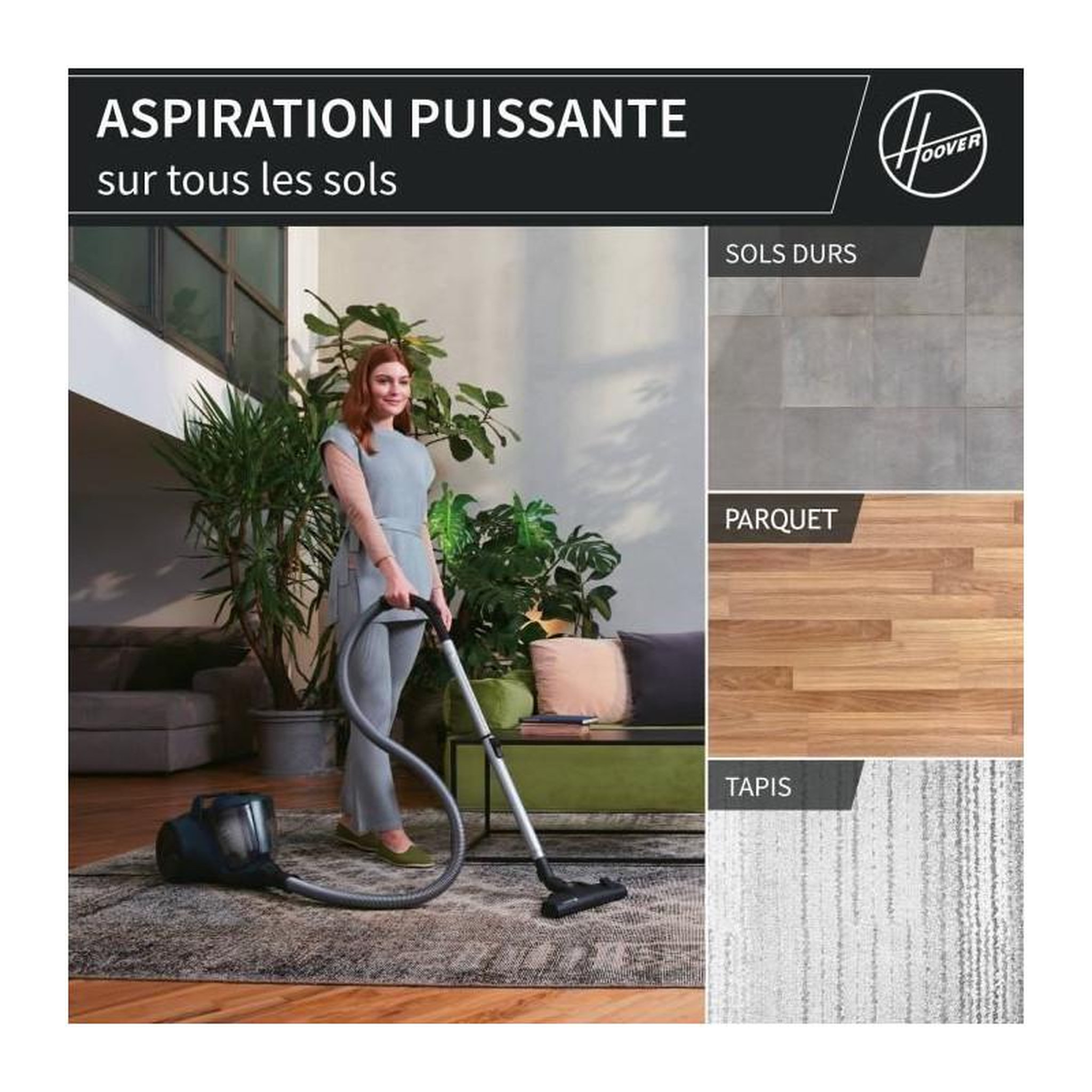 Voir la diapositive 5 : HOOVER Aspirateur traineau sans sac - HOOVER - HP110HM - 700 W - 78 dBA - 2 L - Bleu