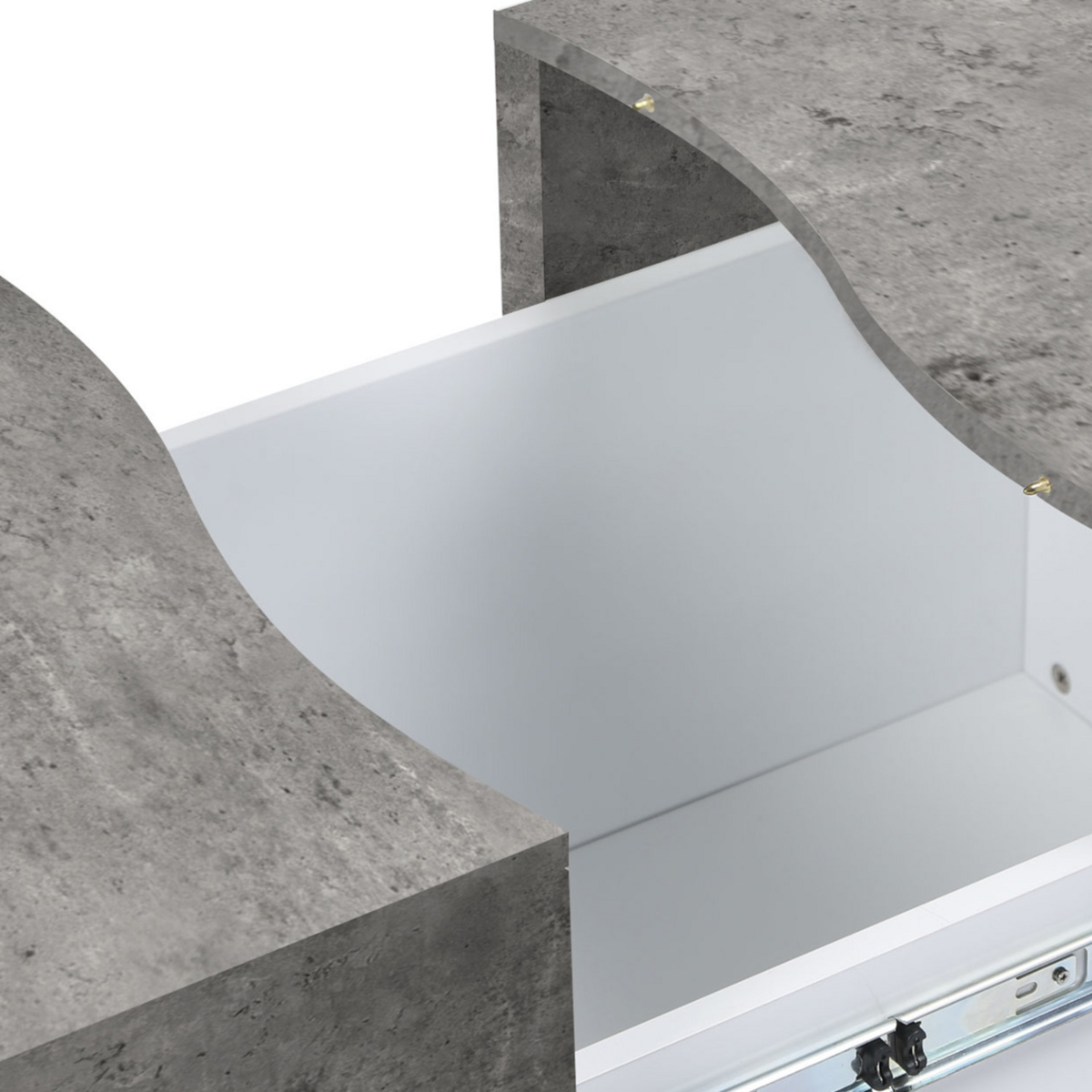 ID MARKET Table basse coulissante MARTA bois blanc et plateau effet béton