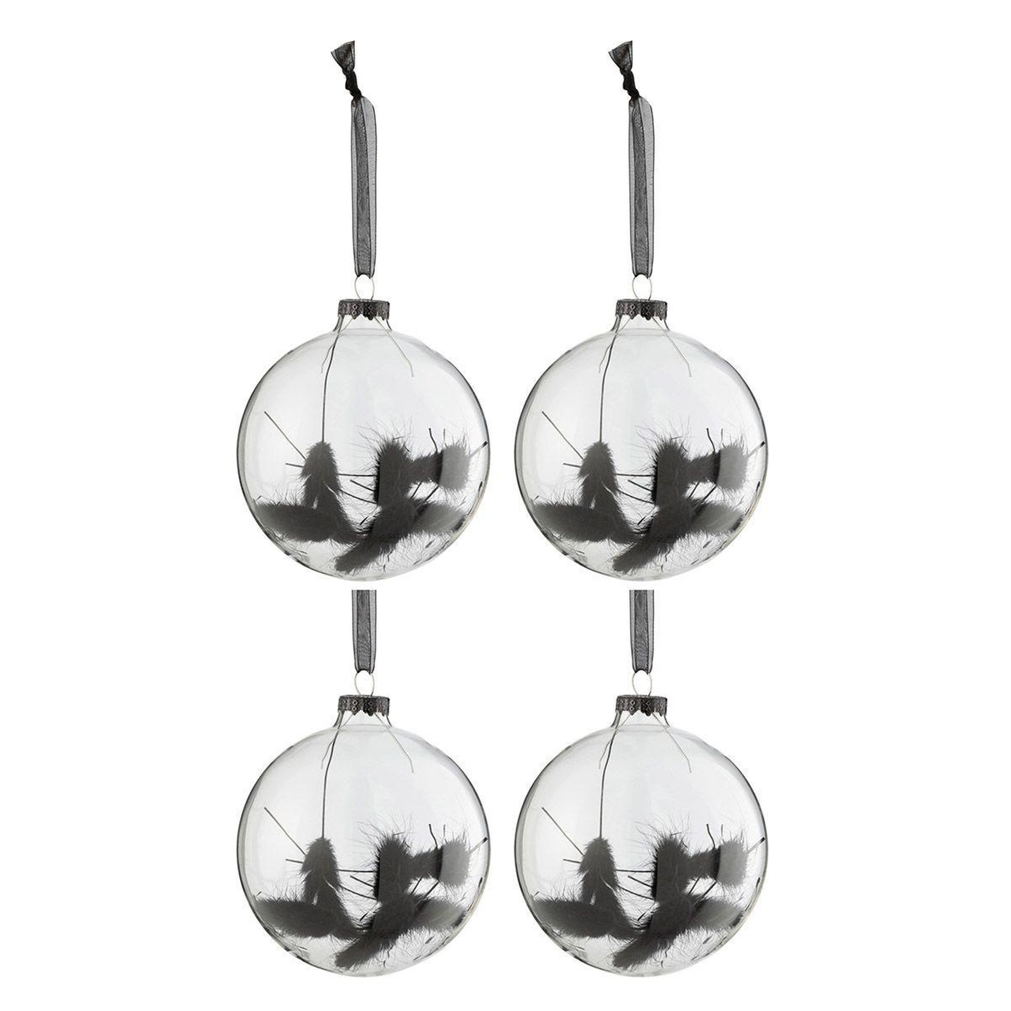 J-LINE Lot de 4 boules de noël  fleurs séchées  10cm noir