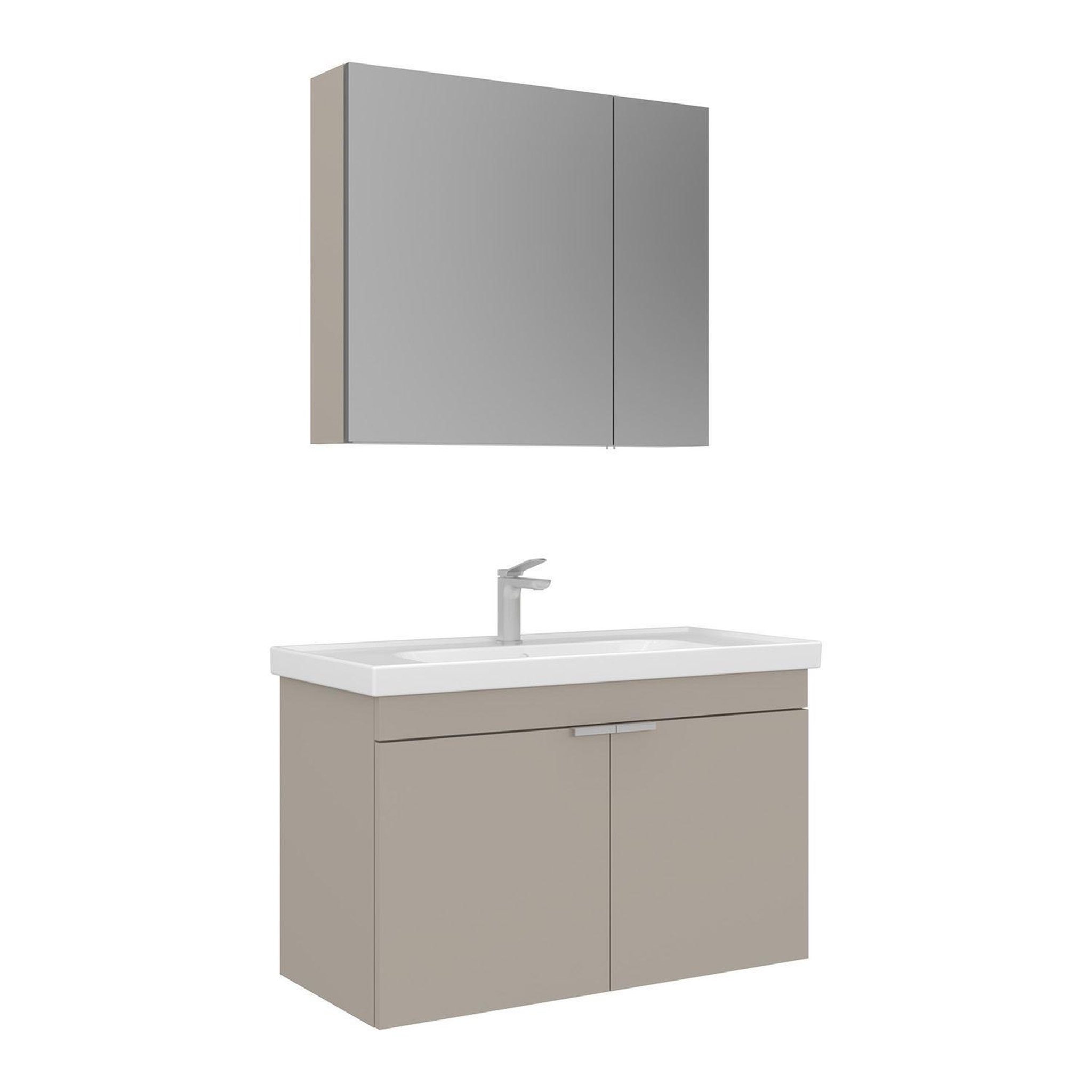 Habitat et Jardin Meuble avec simple vasque et miroir  Desna 90  - 90 x 45 x 58 cm - Sand