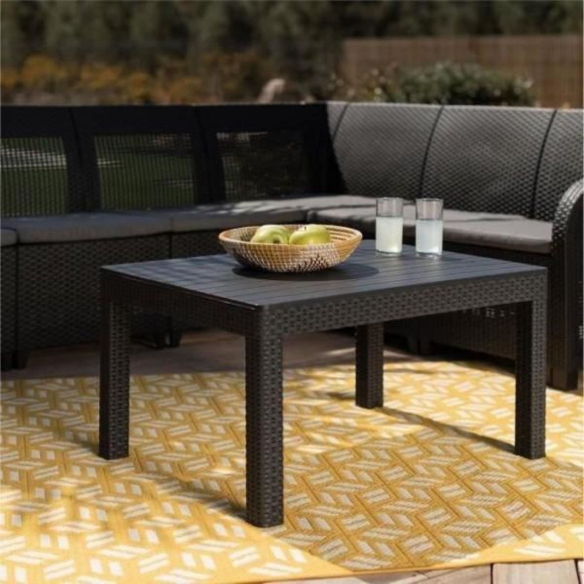 ALLIBERT by KETER Salon de jardin - résine aspect rotin tressé - Allibert by KETER - 6 personnes - SanRemo - Gris graphite