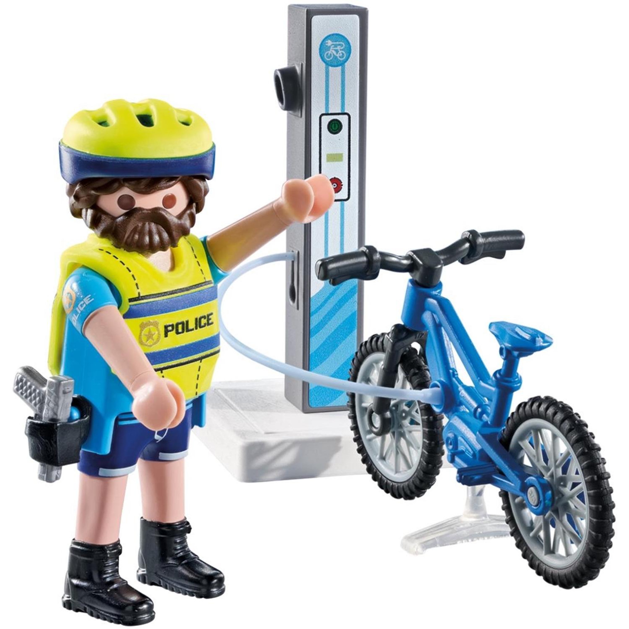 Voir la diapositive 2 : PLAYMOBIL Action Heroes Policier cycliste et borne de recharge électrique