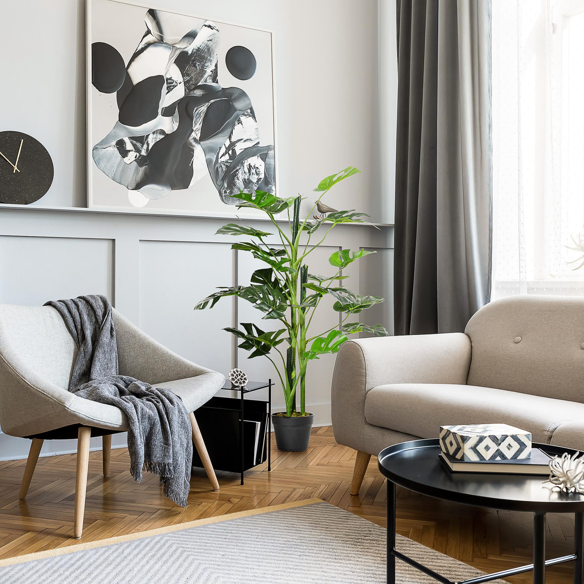 Voir la diapositive 2 : OUTSUNNY Arbre artificiel plante artificielle Monstera H. 100 cm tronc branches lichen feuilles de tortue grand réalisme pot inclus