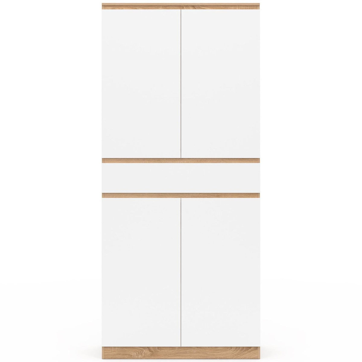 ID MARKET Armoire à chaussures 24 paires TOMI 4 portes 1 tiroir façon hêtre et blanc