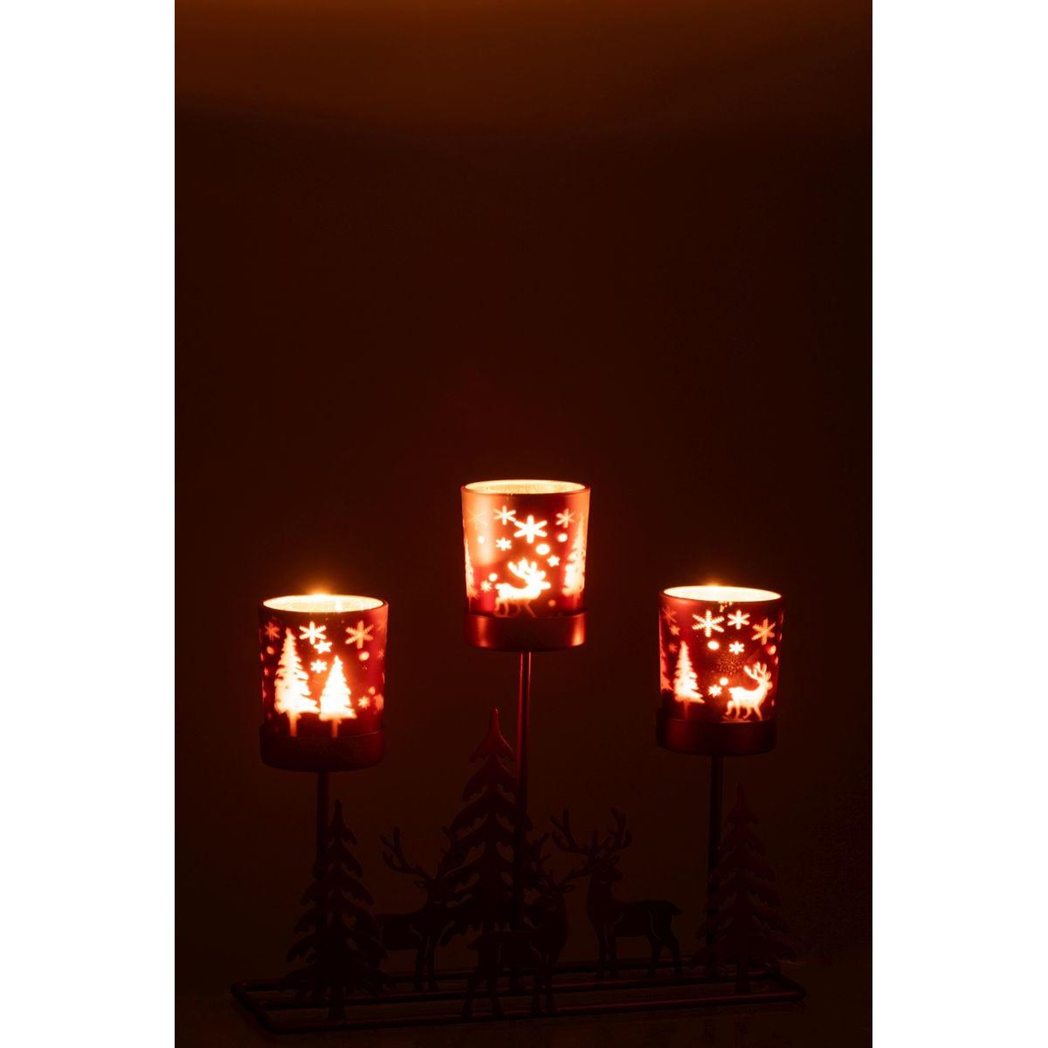 Voir la diapositive 3 : J-LINE Photophore Hiver en Métal  Chalet  24cm Marron