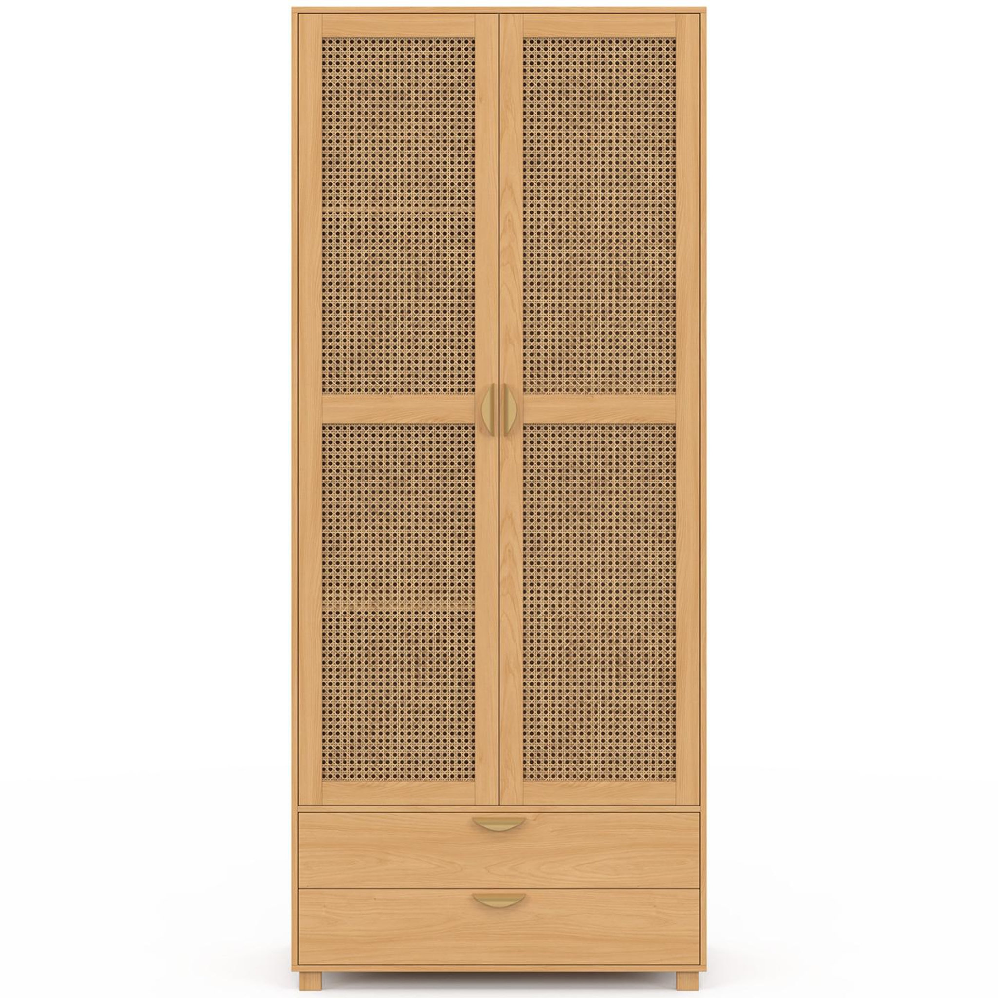 Voir la diapositive 5 : ID MARKET Armoire 2 portes edhen bois et cannage penderie 80 cm avec 2 tiroirs et étagères
