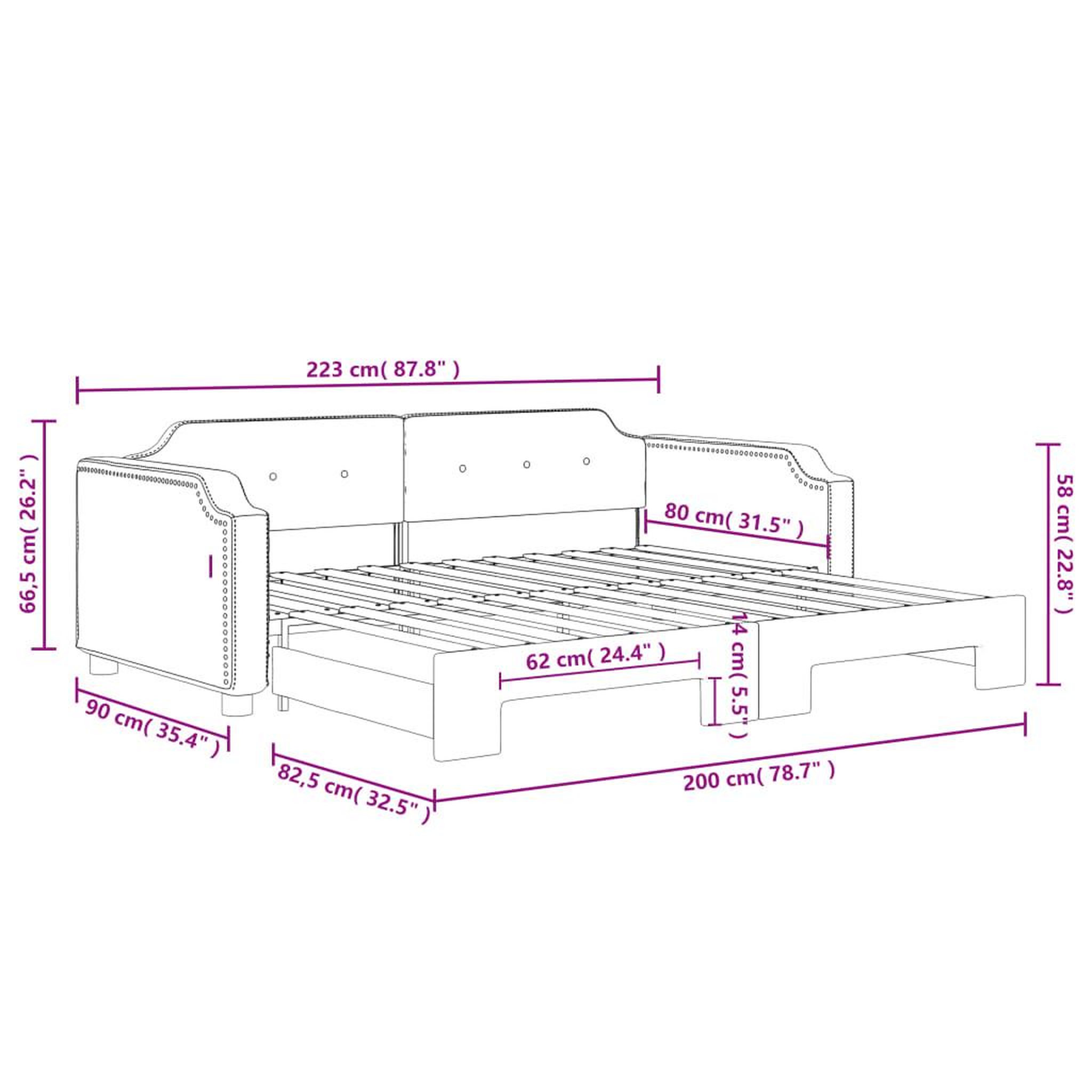 Voir la diapositive 6 : VIDAXL Lit de jour avec gigogne sans matelas creme 80x200 cm