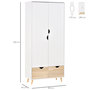 Voir la diapositive 3 : HOMCOM Armoire de rangement design scandinave - armoire de chambre - placard 2 portes avec penderie et étagère - 2 tiroirs coulissants - panneaux particules blanc chêne clair