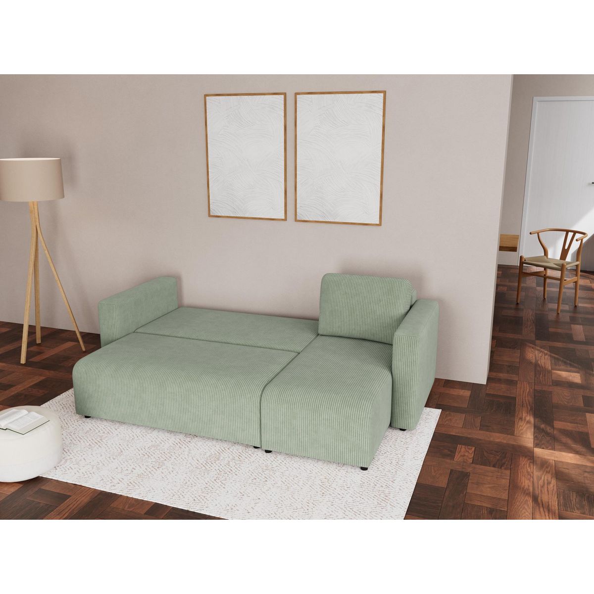 BEST MOBILIER Canopy - canapé d'angle réversible 4 places convertible avec coffre en velours côtelé