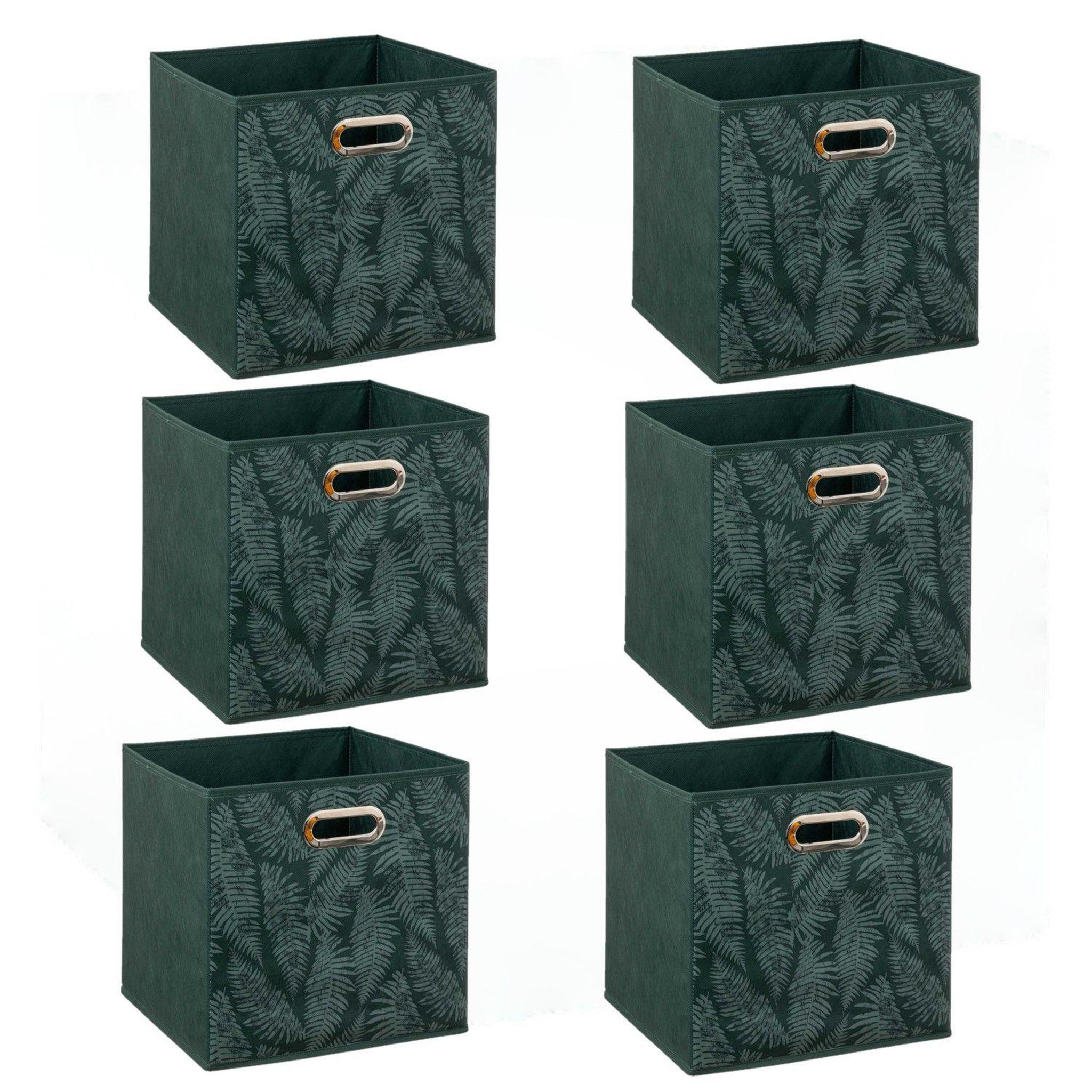 TOILINUX Lot de 6 boites de rangement en tissu herbier - 31x31x31cm - vert