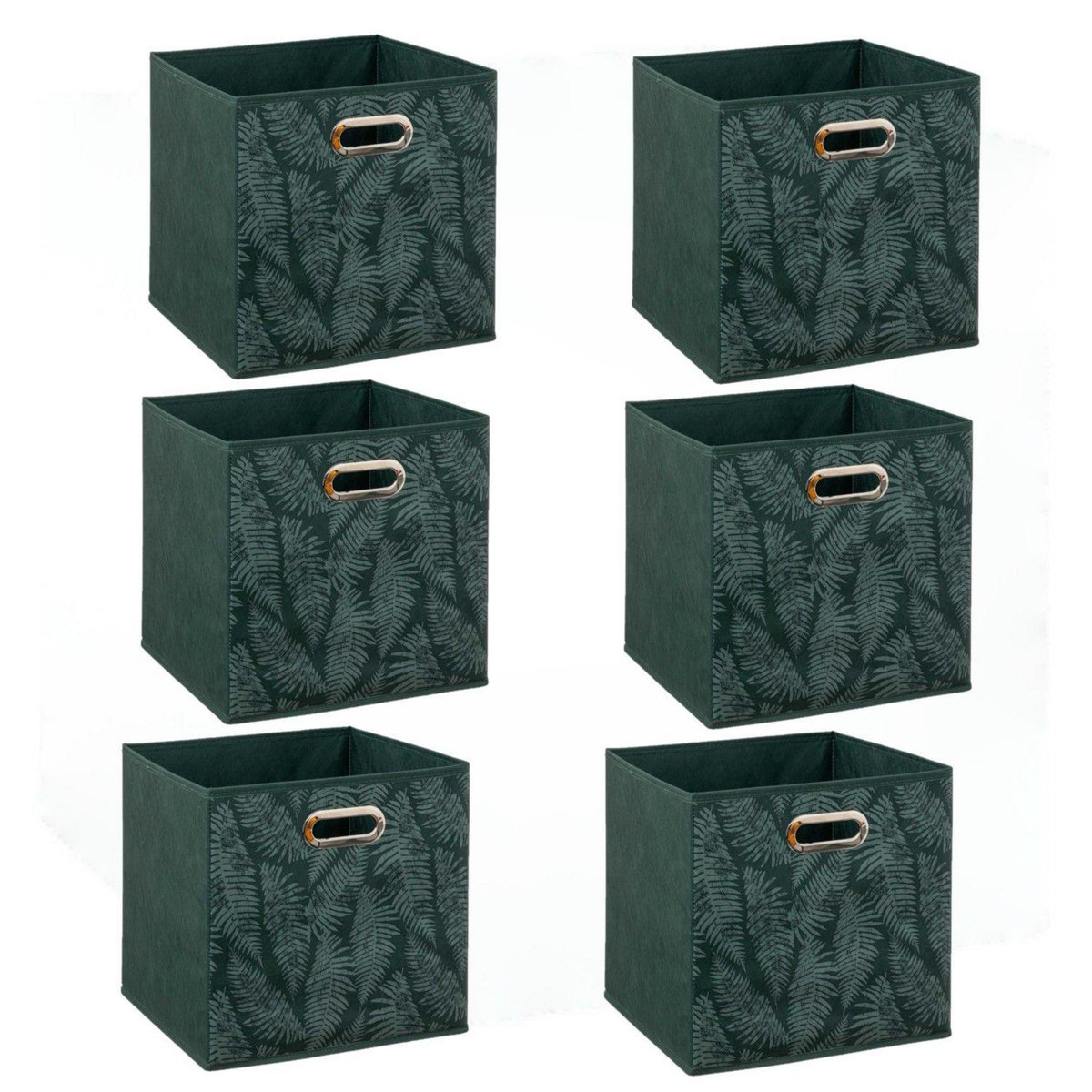FIVE Lot de 6 boites de rangement en tissu Herbier - 31x31x31cm - Vert