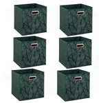 FIVE Lot de 6 boites de rangement en tissu Herbier - 31x31x31cm - Vert