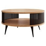 BEST MOBILIER Forini - table basse ronde - aspect chêne naturel et noir - 1 niche - 75 cm. Coloris disponibles : Bicolore