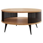 BEST MOBILIER Forini - table basse ronde - aspect chêne naturel et noir - 1 niche - 75 cm. Coloris disponibles : Bicolore