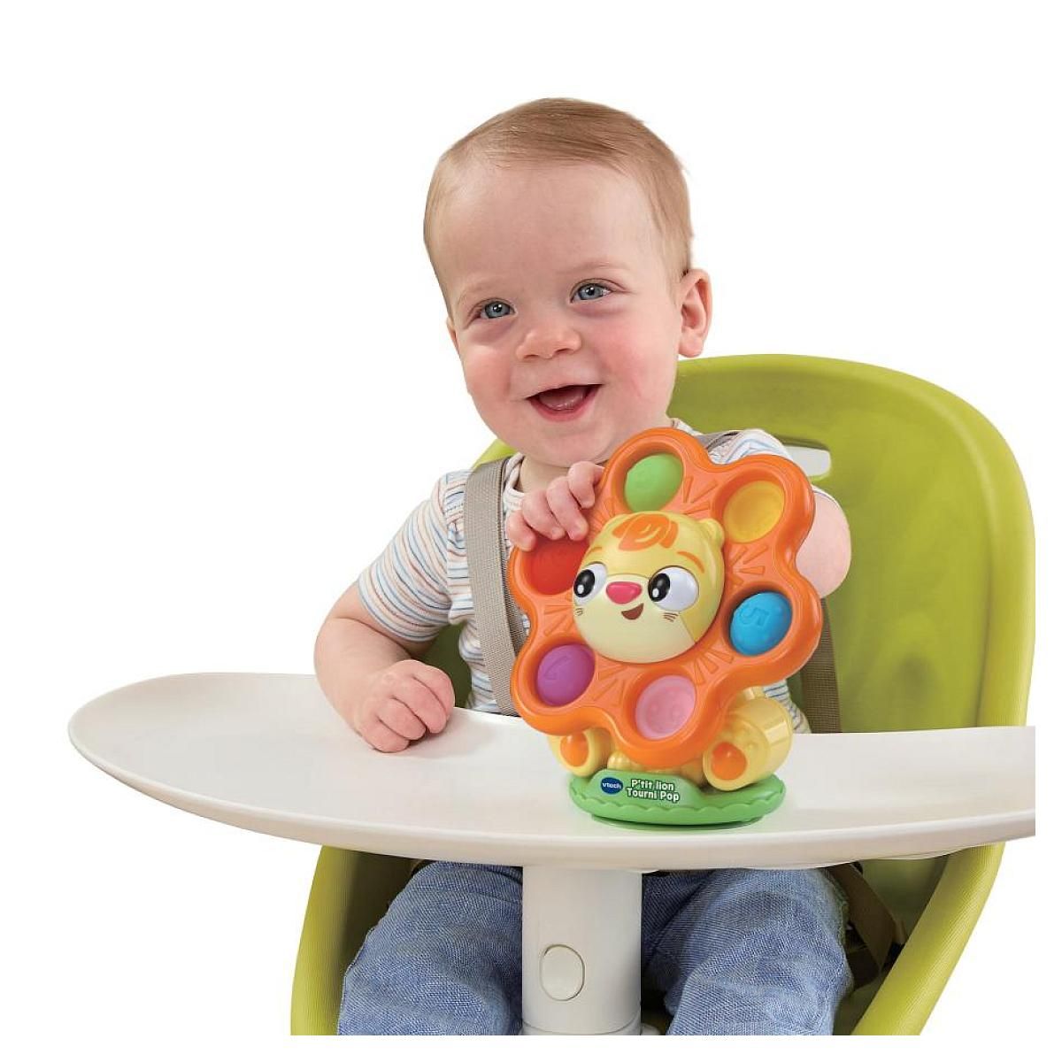 VTECH Jouet éducatif Ptit Lion Tourni Pop en plastique réutilisé pour bébés de 6 à 36 mois