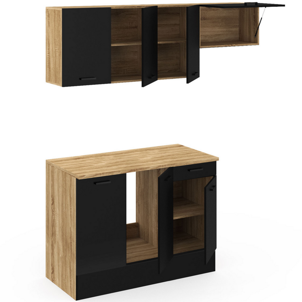 ID MARKET Cuisine complète 180 cm SUBTIL avec plan de travail 5 éléments bois et noir