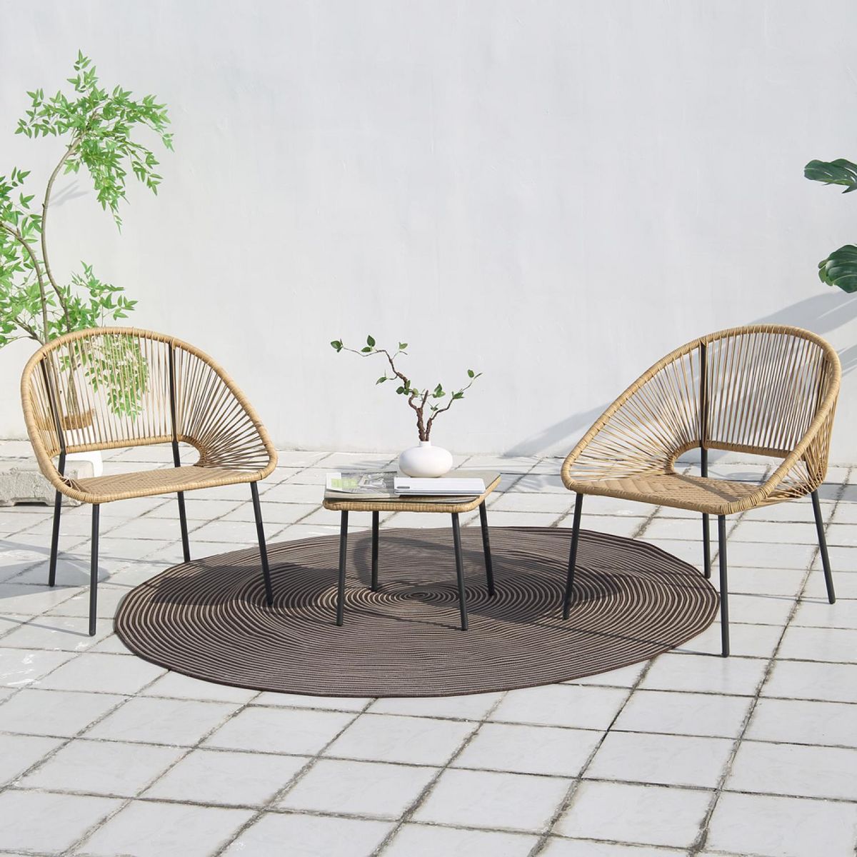 CONCEPT USINE Salon de jardin 2 places avec table naturel ACAPULCO