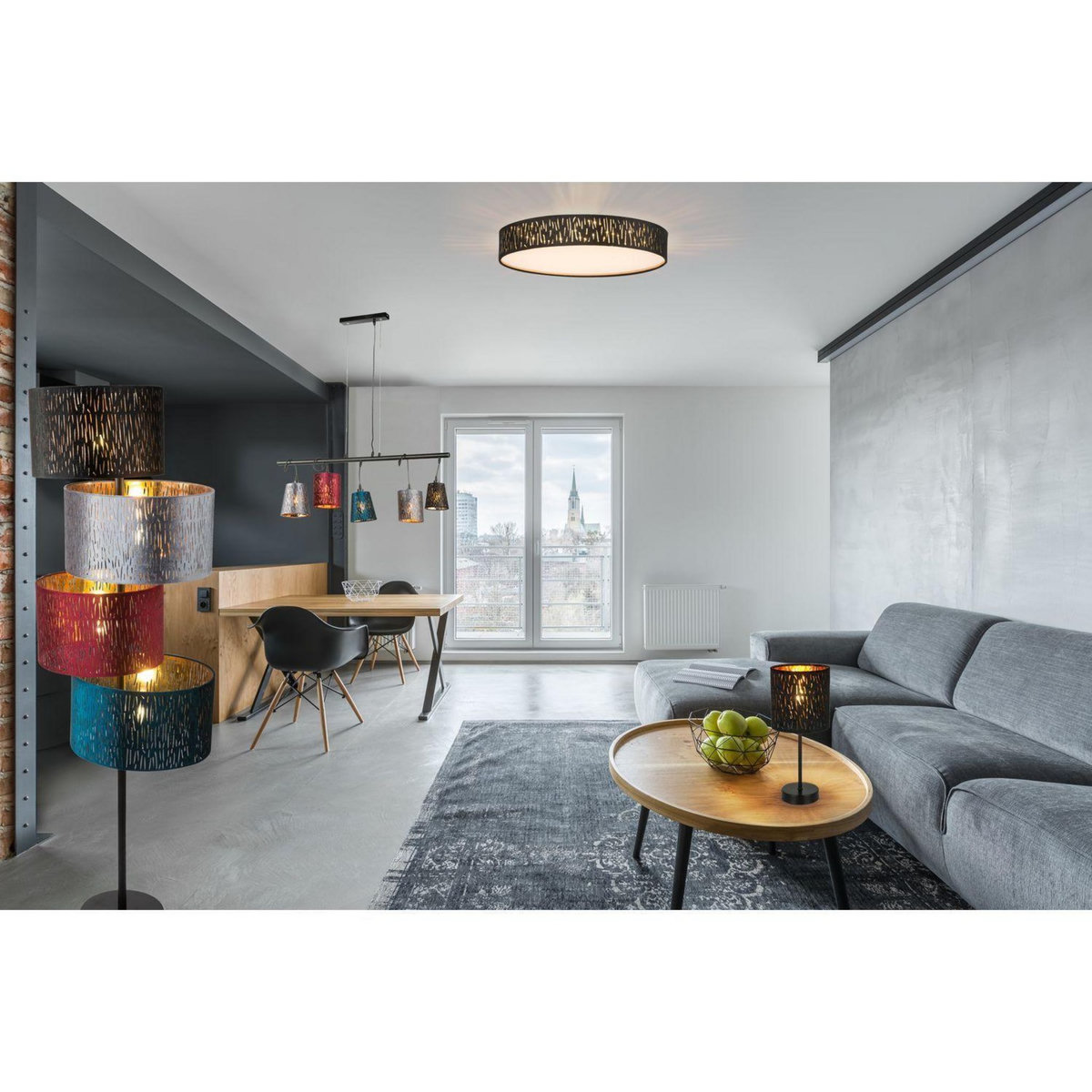 GLOBO Plafonnier rond à LED design velours Tuxon -  Diam 40 cm - Noir