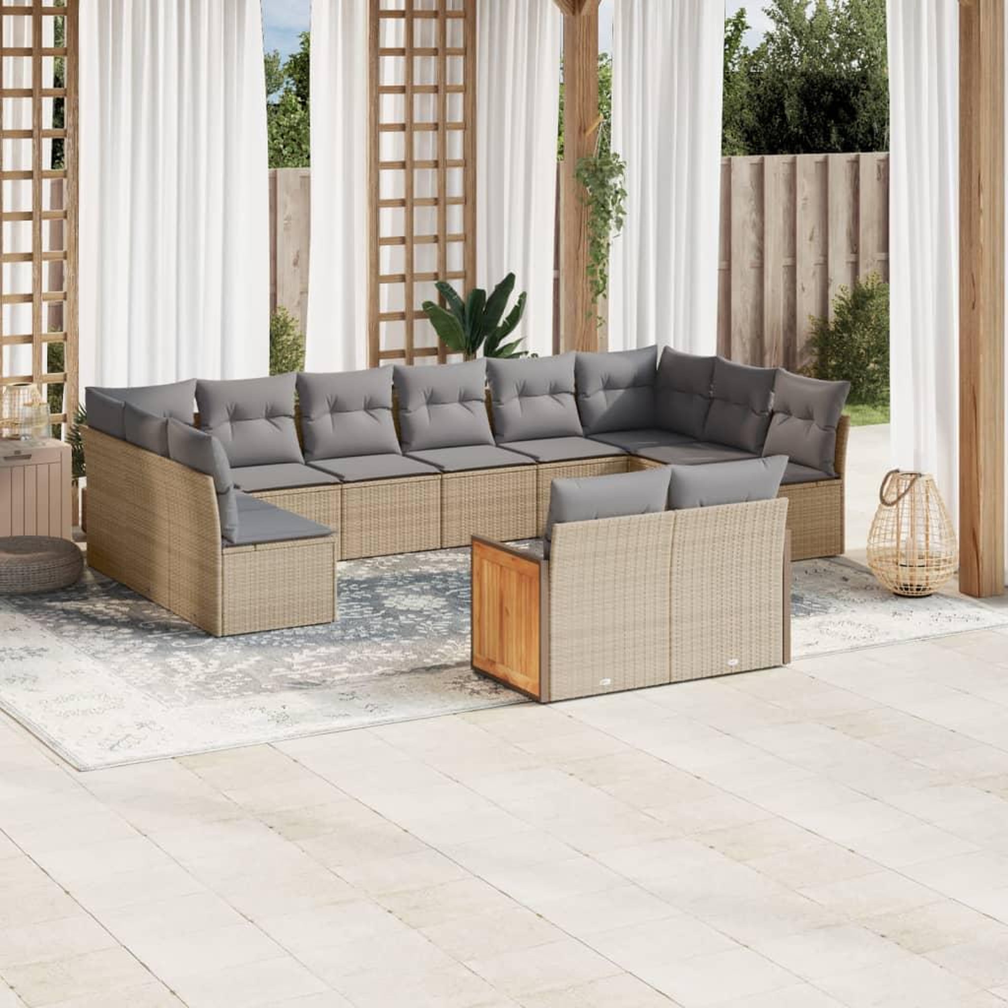 VIDAXL Salon de jardin avec coussins 12 pcs beige resine tressee