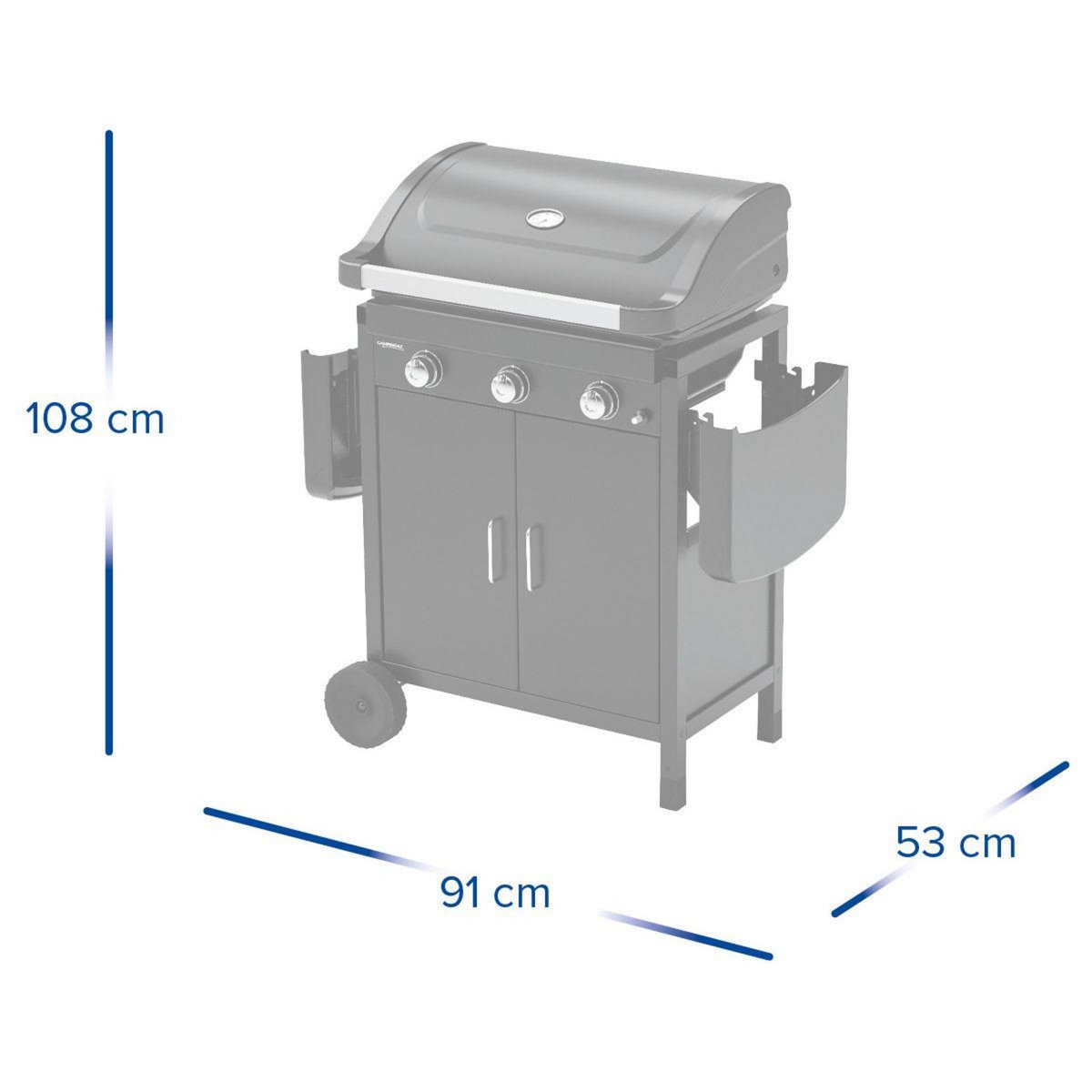 CAMPINGAZ Barbecue gaz COMPACT 3 LX PLUS noir grille et plancha 3 brûleurs sur chariot, 61x35 cm
