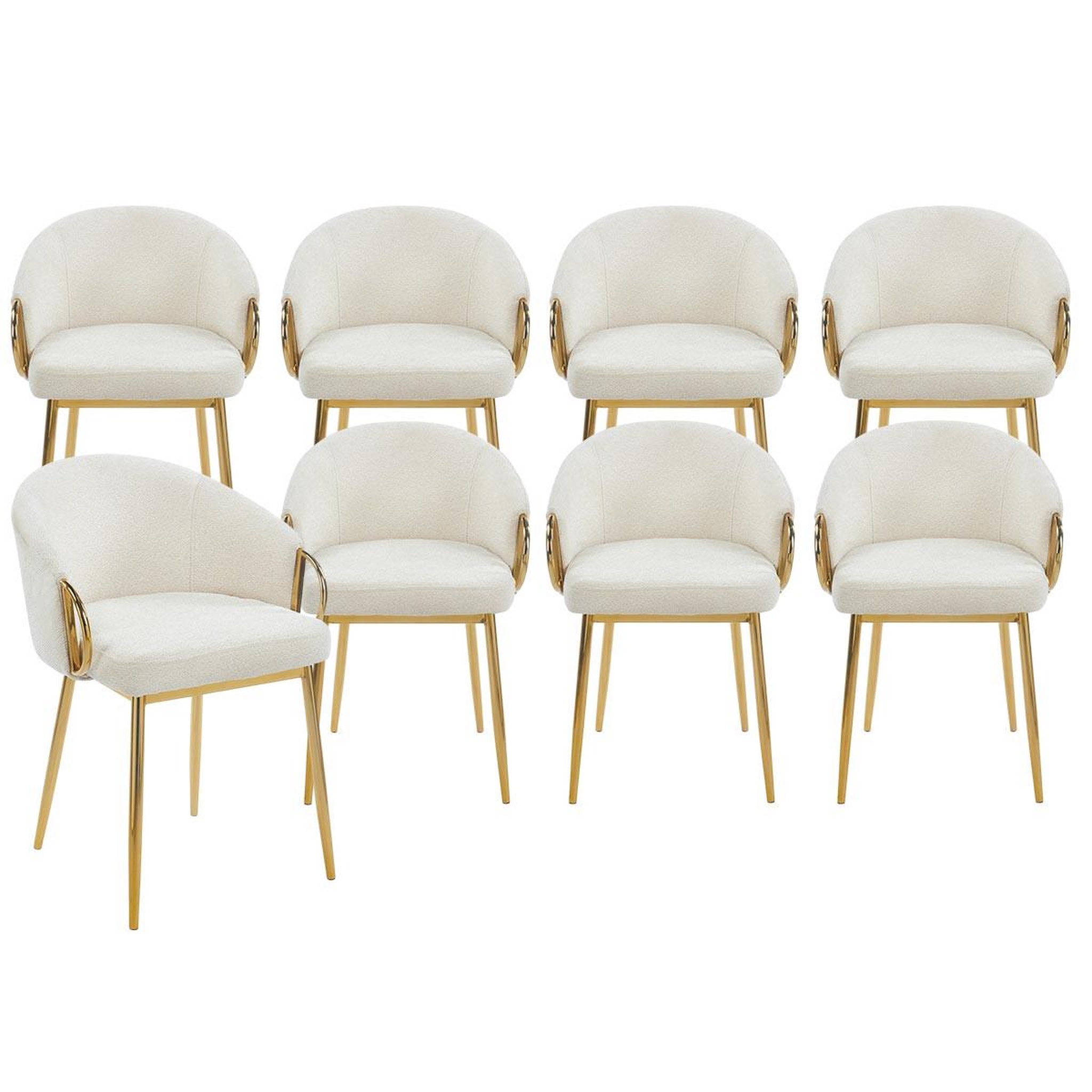 Paris Prix Lot de 8 chaises en tissu bouclette  julia  74cm beige & or