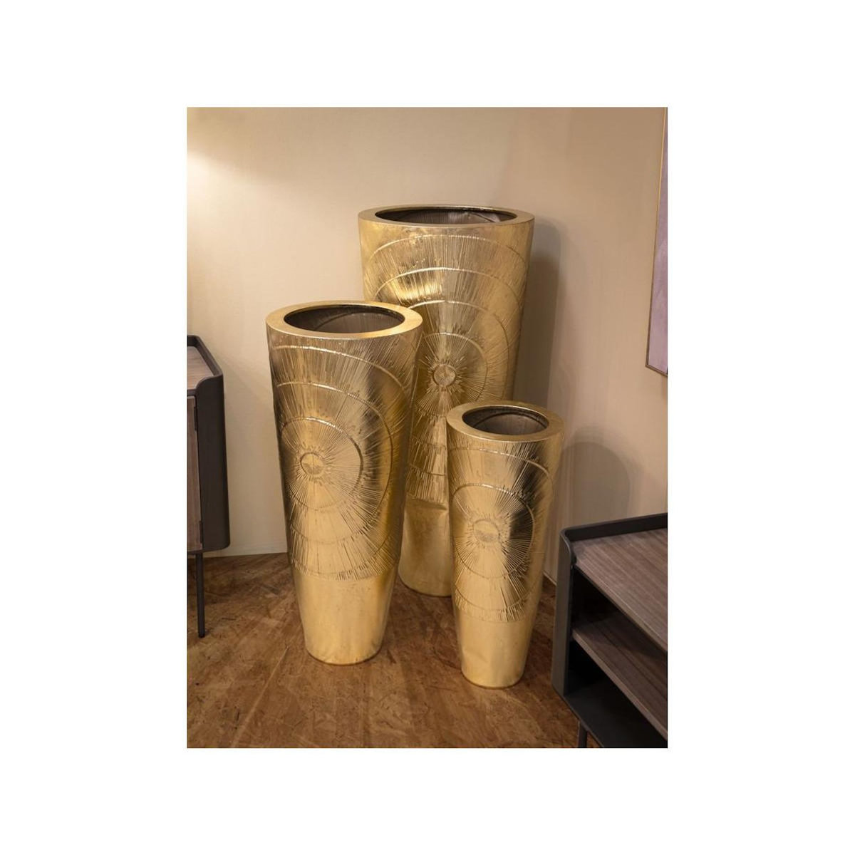 Paris Prix Lot de 3 Vases en Métal  Goldely  114cm Or
