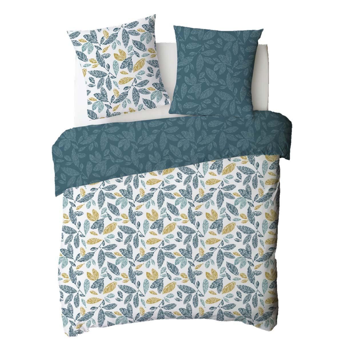 FUTURE HOME Parure de lit 2 personnes en coton 57 fils imprimé bleu