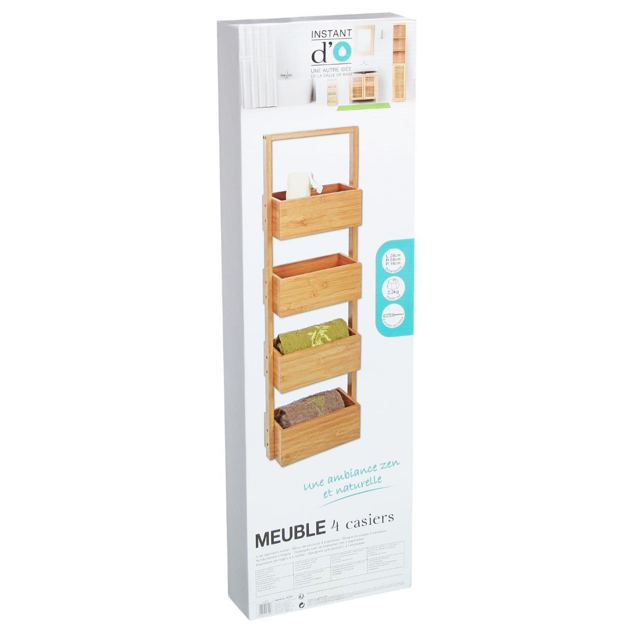 Voir la diapositive 4 : FIVE Étagère salle de bain 4 niveaux  bambou  88cm marron