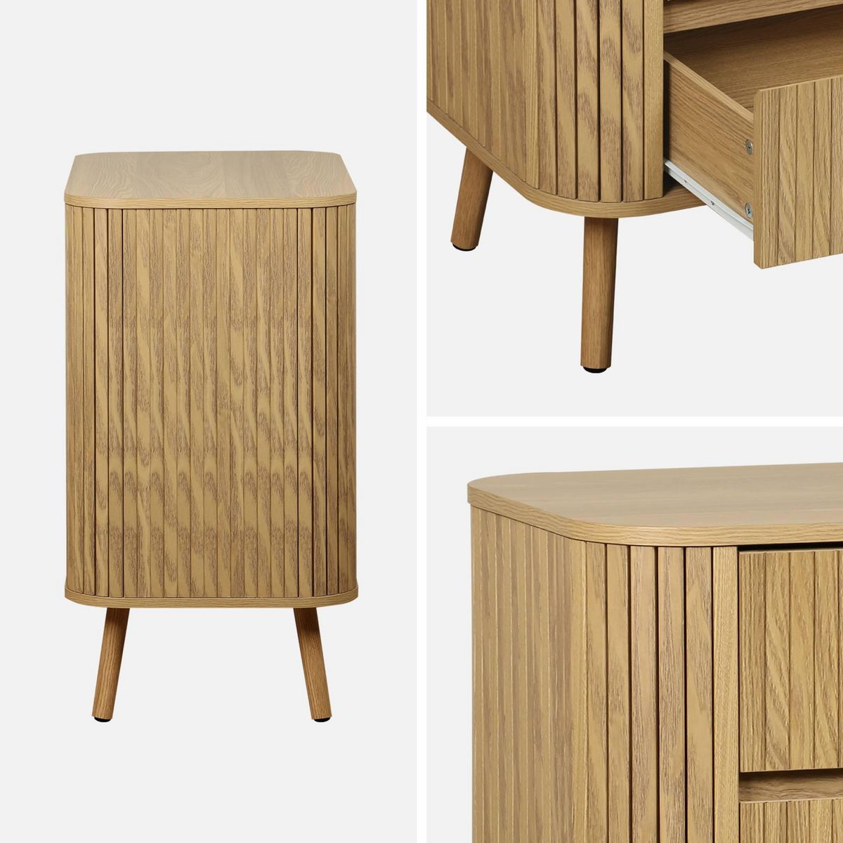 SWEEEK Commode 3 tiroirs. décor strié naturel. L 80x P 45  H 80cm