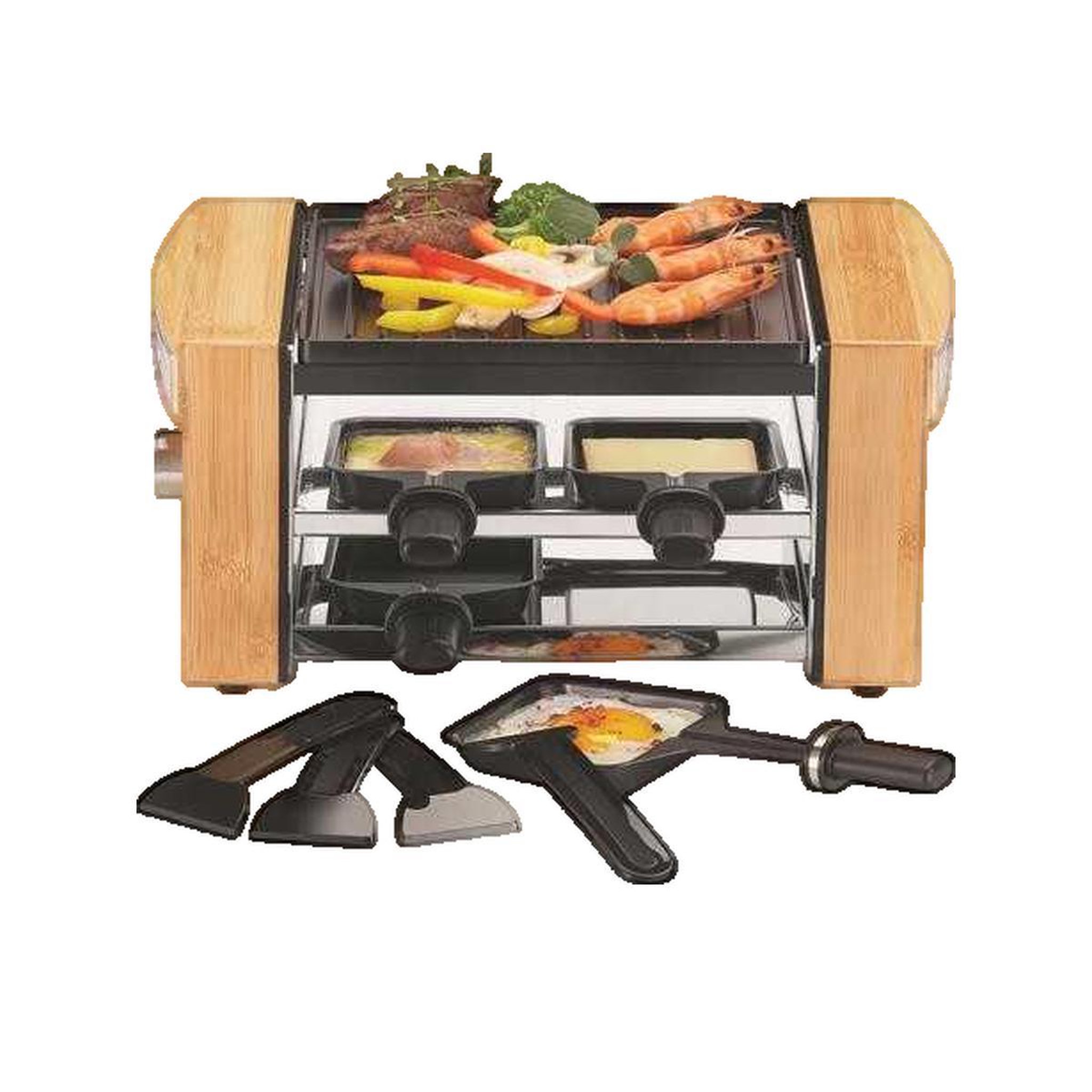 Voir la diapositive 2 : Kitchen chef Appareil à raclette 4 personnes 750w - KC.WOODLUX4