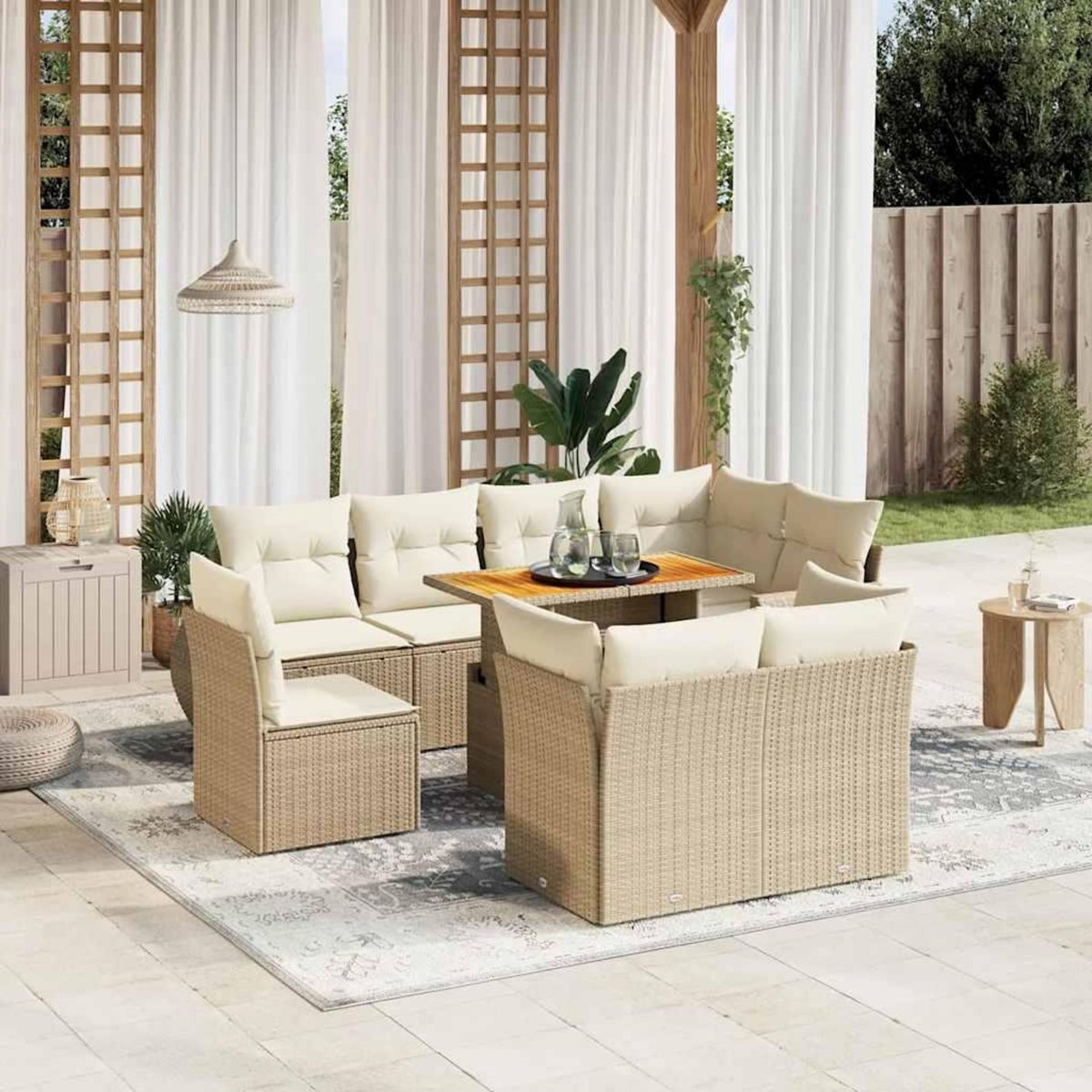 VIDAXL Salon de jardin avec coussins 9 pcs beige resine tressee