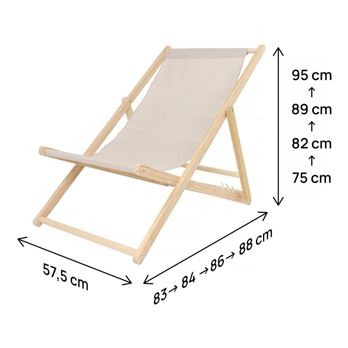 Habitat et Jardin Lot de 2 transats en bois  Chilienne  - 107 x 56.5 x 81 cm - Ecru
