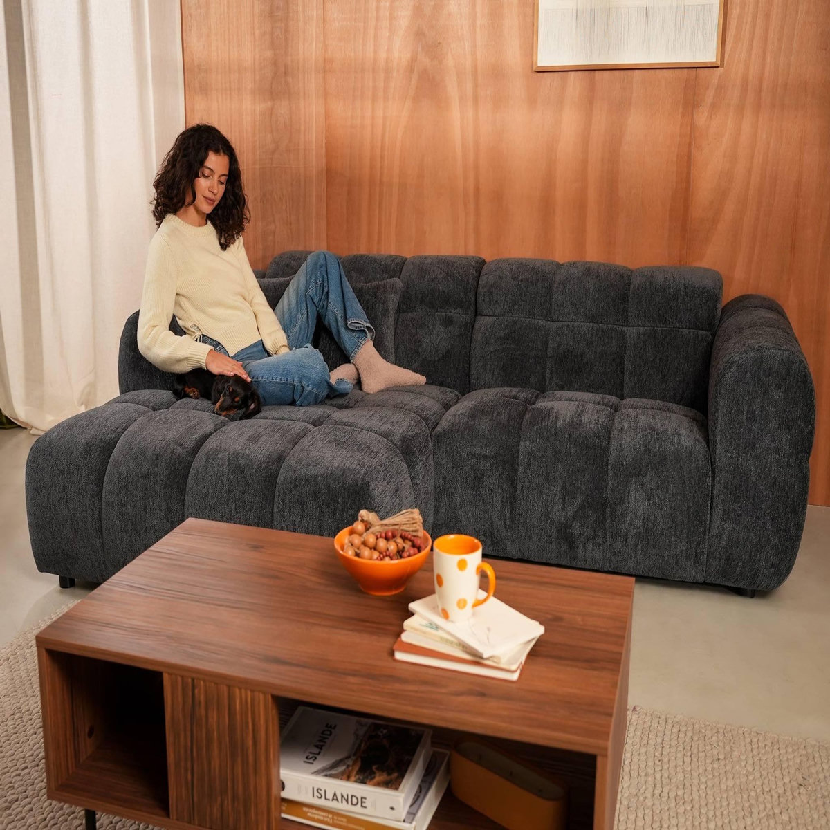 LISA DESIGN Mini ray - canapé d'angle gauche 4 places en tissu texturé