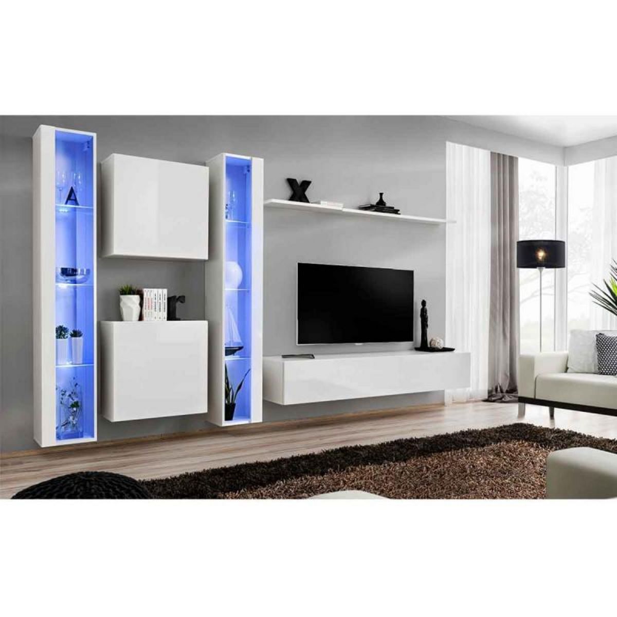 Paris Prix Meuble TV Mural Design  Switch XVI  330cm Blanc