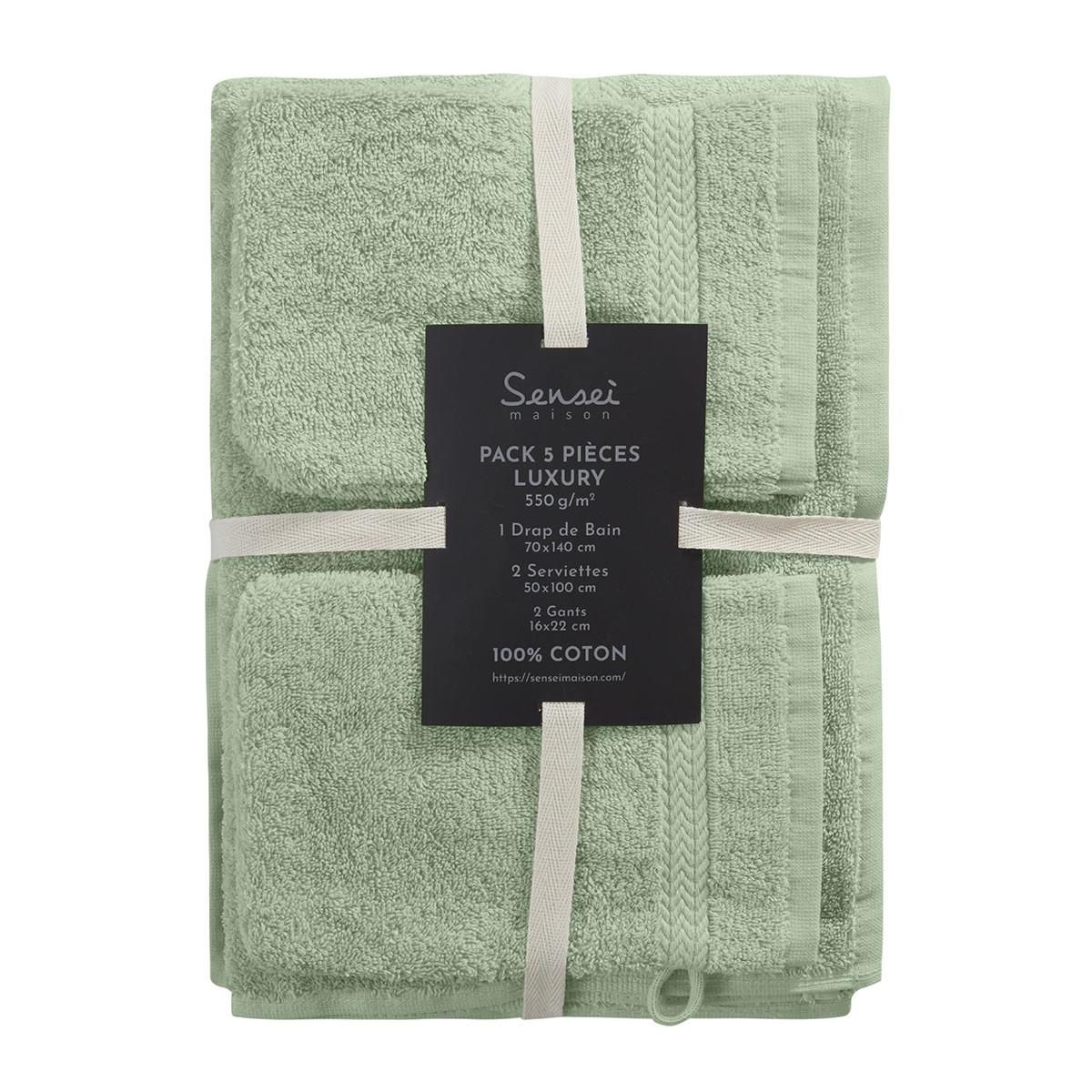 Sensei Maison Ensemble de bain 5 pièces (1 drap de bain + 2 serviettes de toilette + 2 gants) LUXURY