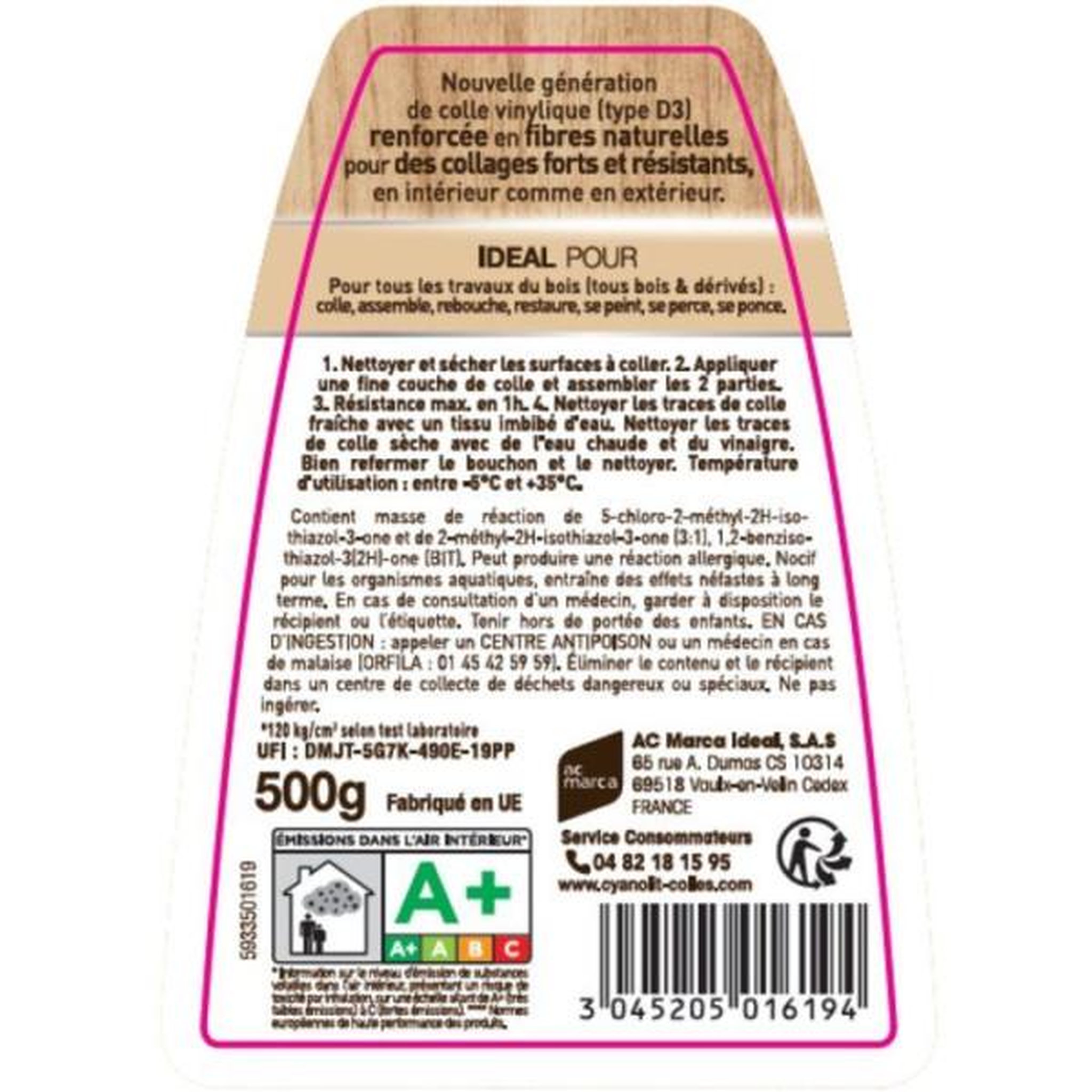 Voir la diapositive 2 : CYANOLIT Colle a bois - Cyanolit - Colle tous bois 125 g - Vynilique renforcée - Intérieur et extérieur - Multi-supports