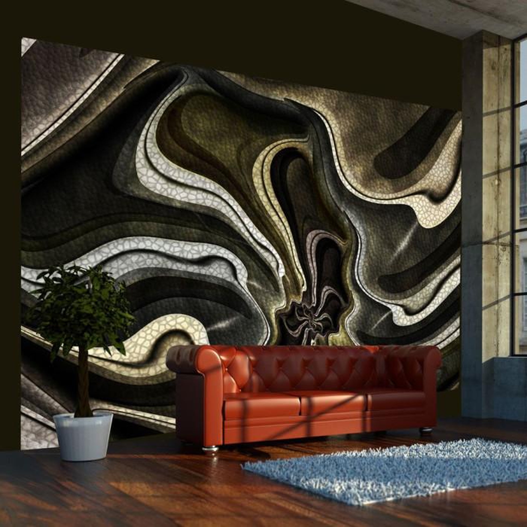 Paris Prix Papier Peint  Green & Brown Textured Fractal. Coloris disponibles : Multicolore