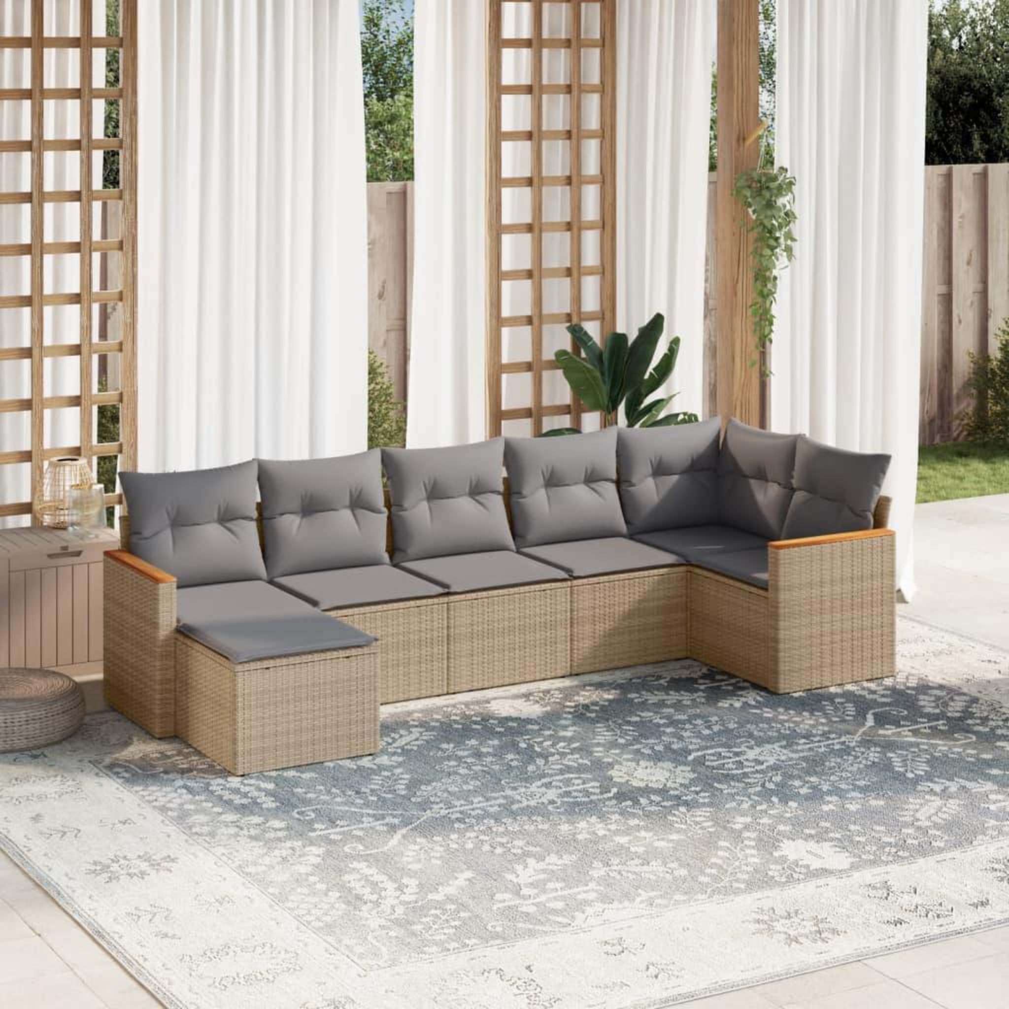 VIDAXL Salon de jardin avec coussins 7 pcs beige resine tressee