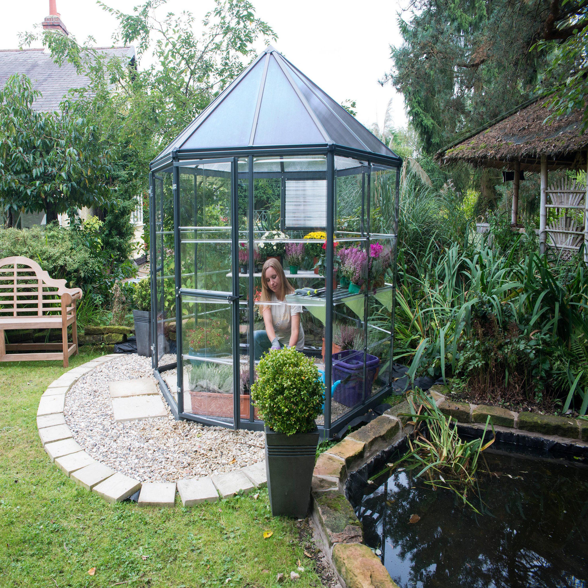 Voir la diapositive 2 : CANOPIA Serre de jardin hexagonale Oasis 4m² Grise