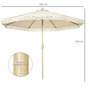 Voir la diapositive 3 : OUTSUNNY Parasol octogonal inclinable Ø 2,65 x 2,44H m mât baleine métal aspect bois polyester haute densité 180 g/m² beige