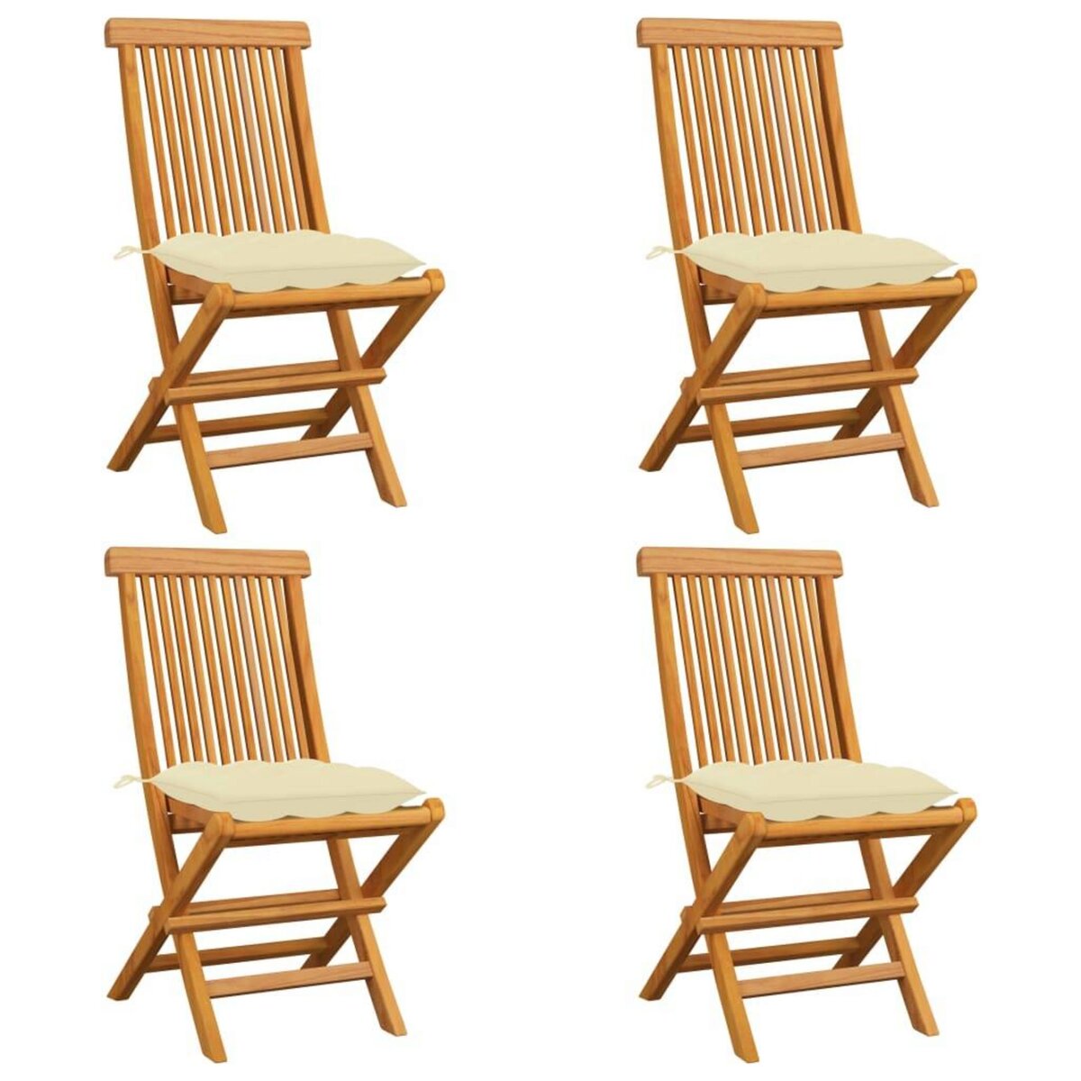 VIDAXL Chaises de jardin et coussins blanc creme lot de 4 Teck massif