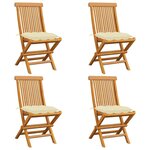 VIDAXL Chaises de jardin et coussins blanc creme lot de 4 Teck massif