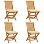 Voir la diapositive 1 : VIDAXL Chaises de jardin et coussins blanc creme lot de 4 Teck massif