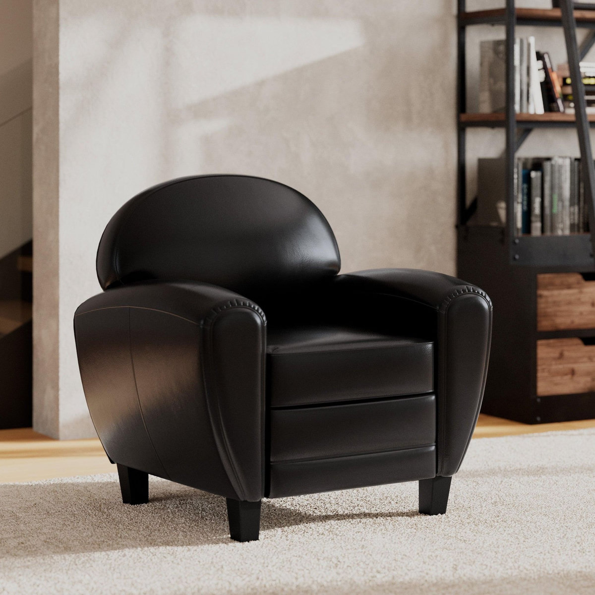 Rendez vous déco Fauteuil noir en croute de cuir enduite-Club